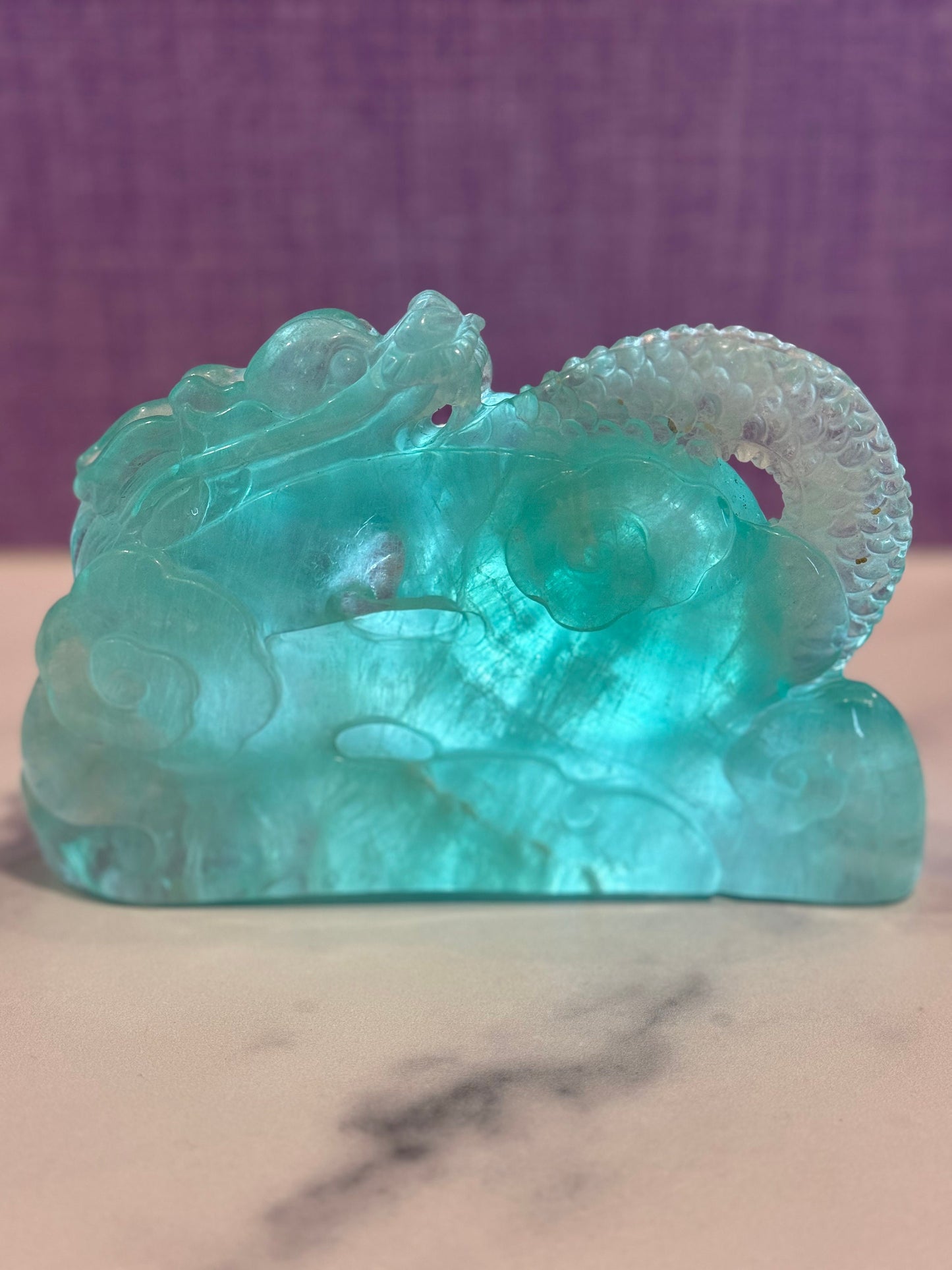 XL Baja Blast Green Fluorite Dragon Carving (2.7lbs)