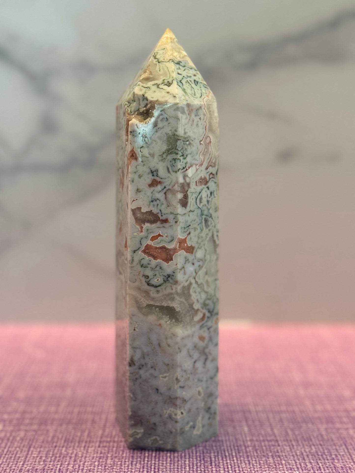 XL Druzy Pink Moss Agate Tower