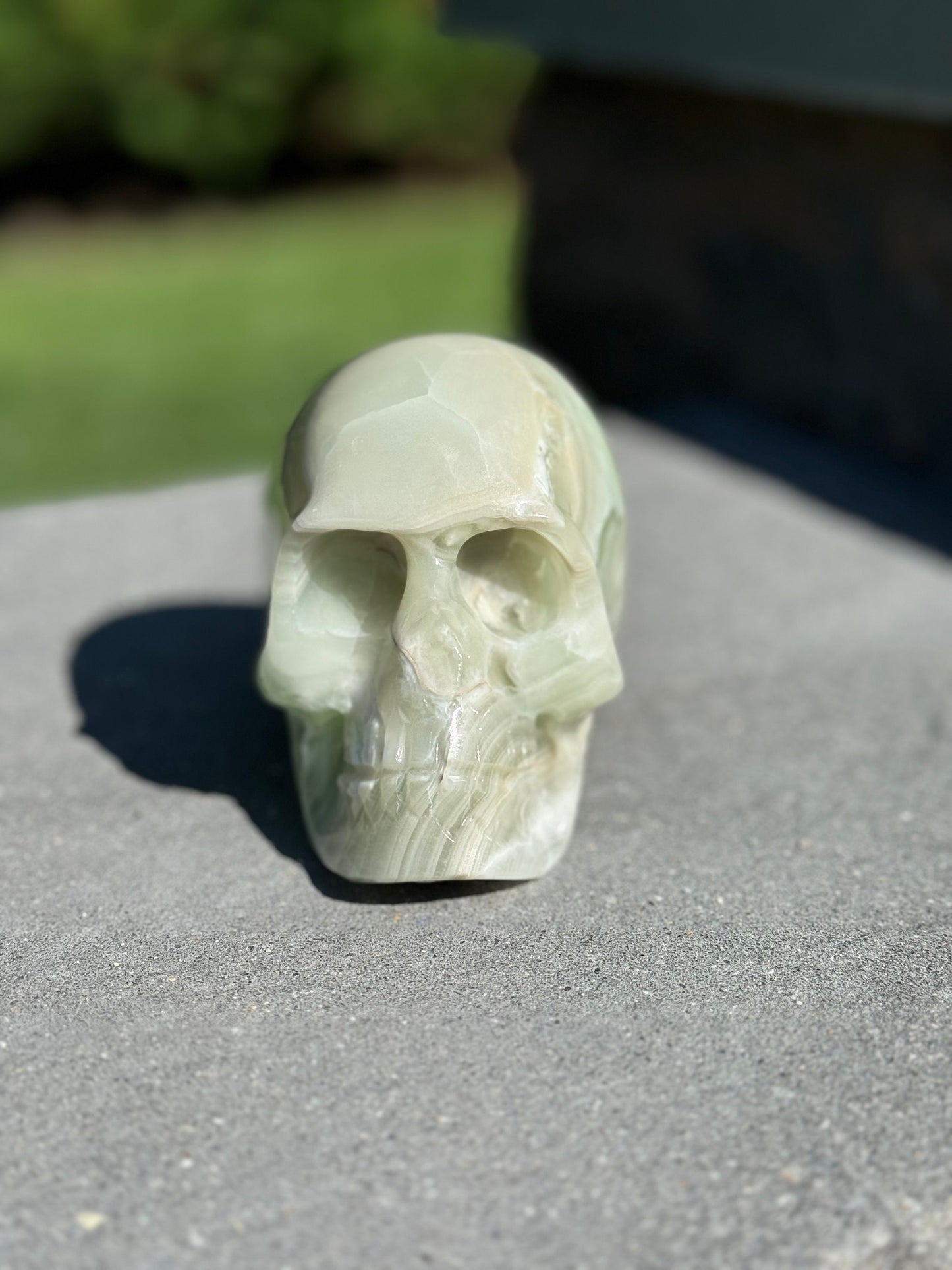 Banded Green Calcite Skull Carving (4.25")