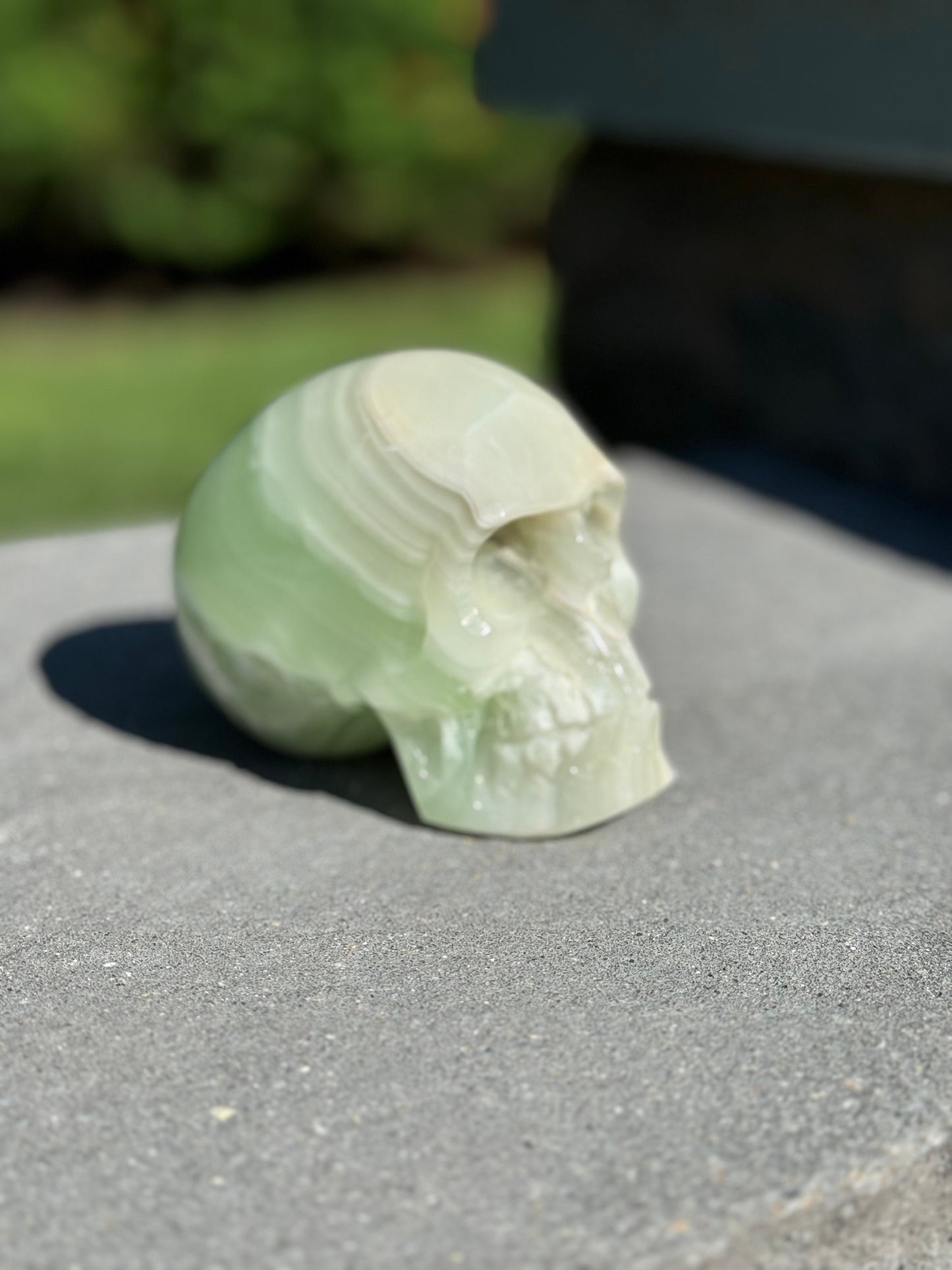 Banded Green Calcite Skull Carving (4.25")