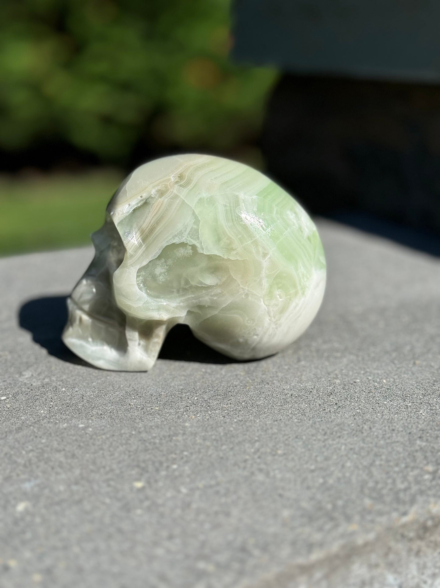 Banded Green Calcite Skull Carving (4.25")