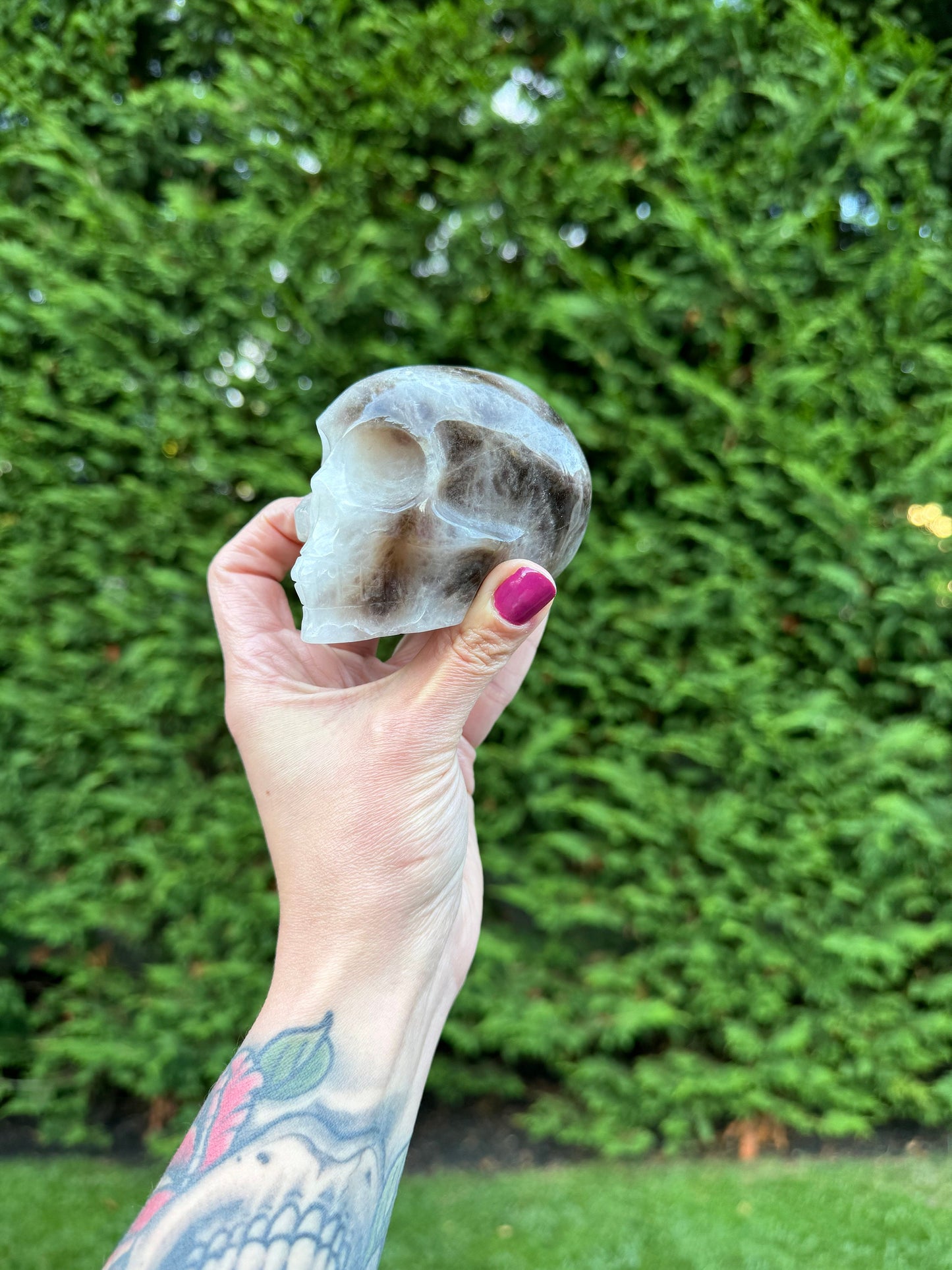 Smoky Quartz & Quartz Skull Carving (3.38")