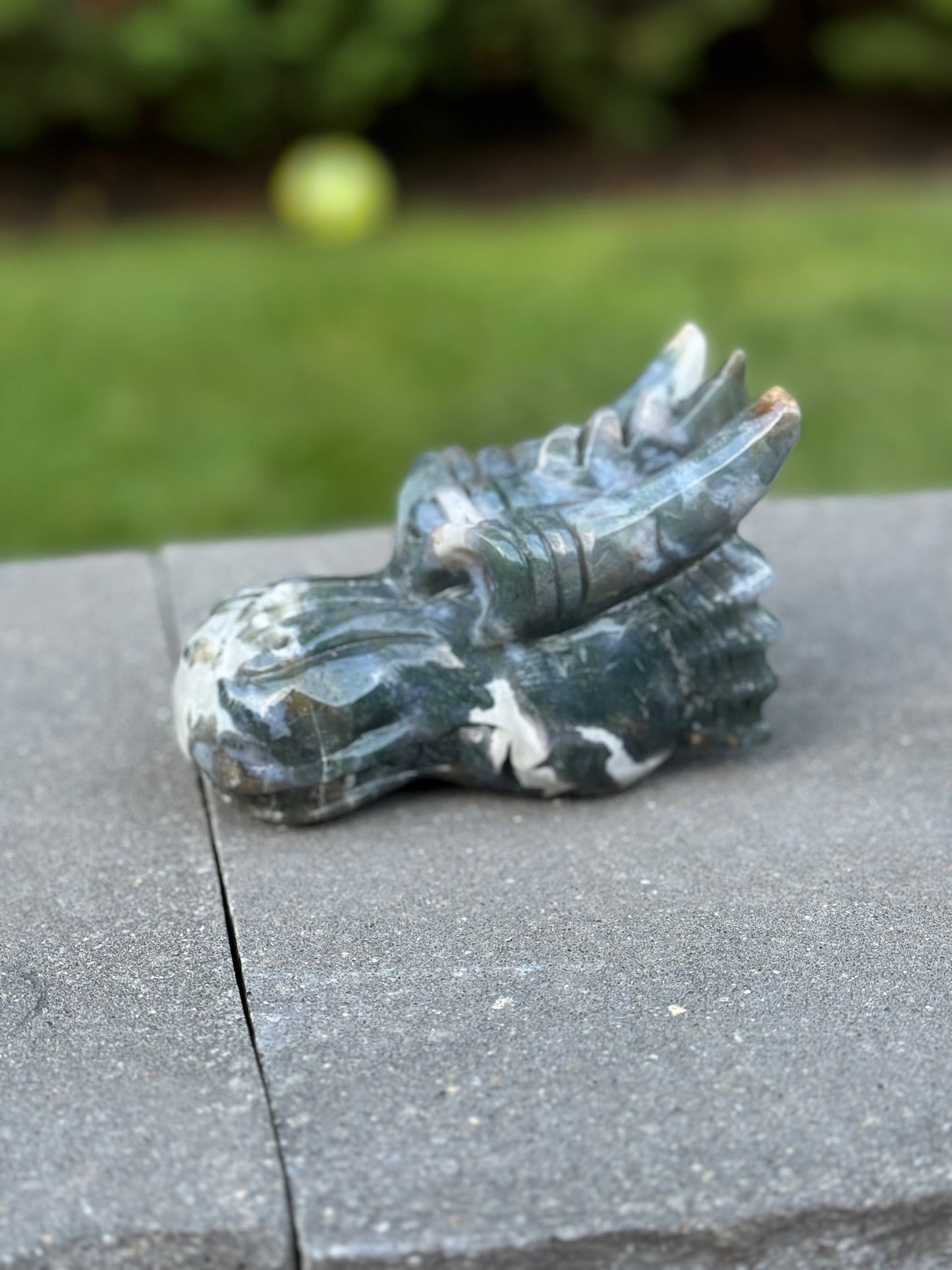 XL Moss Agate Dragon Head Carving (5.3")