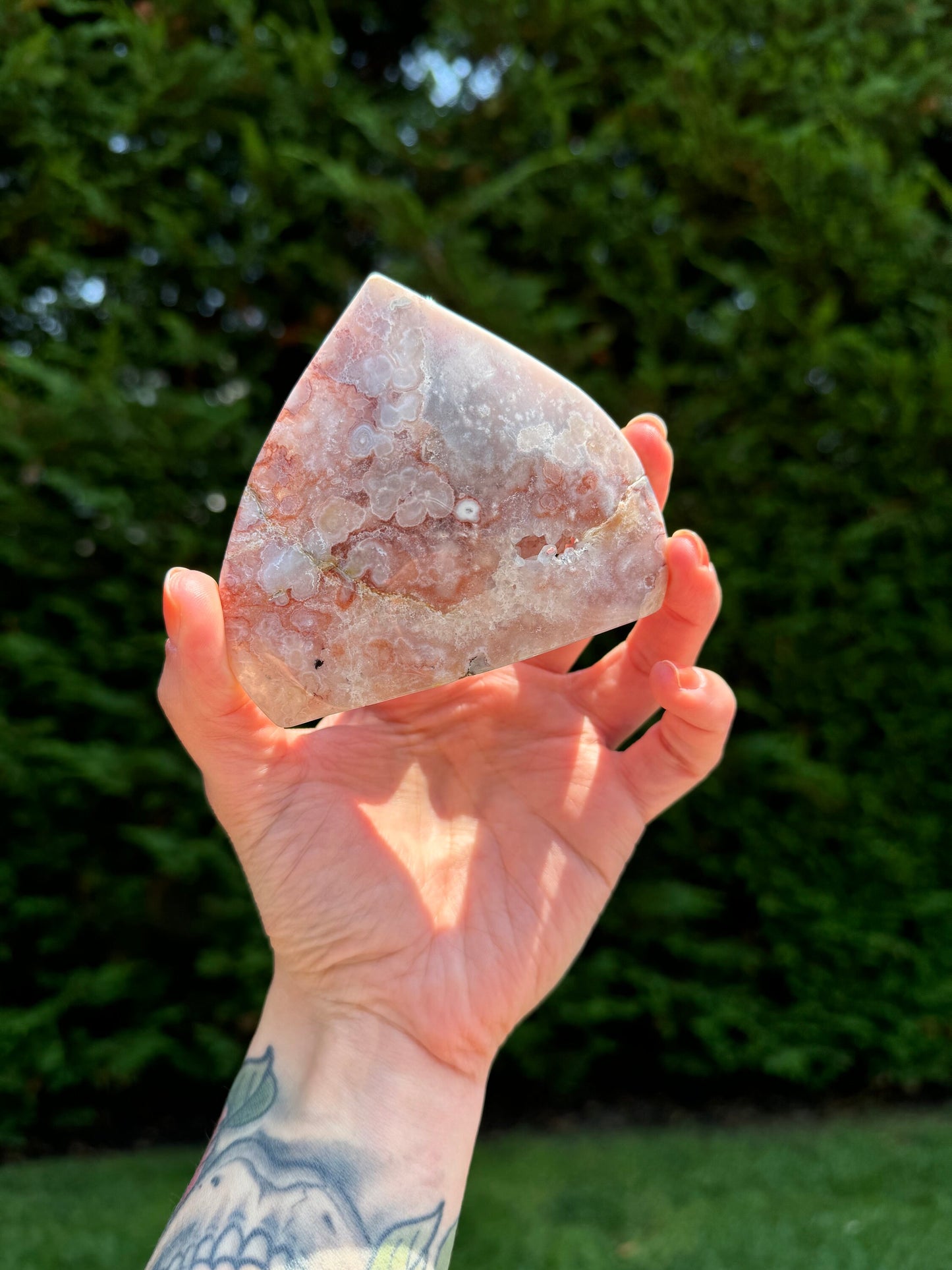 Brazilian Druzy Pink Amethyst Freeform with Flower Agate & Carnelian