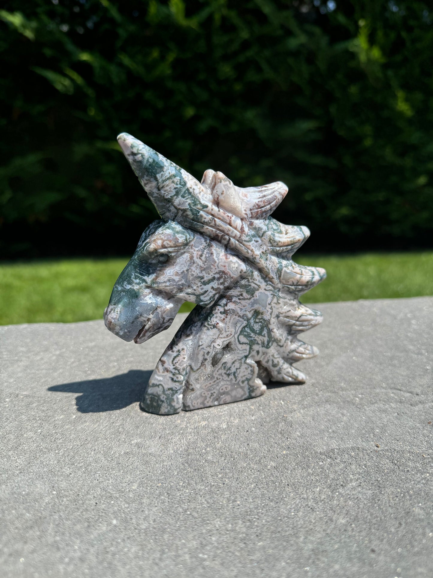 Pink Moss Agate Druzy Unicorn Carving