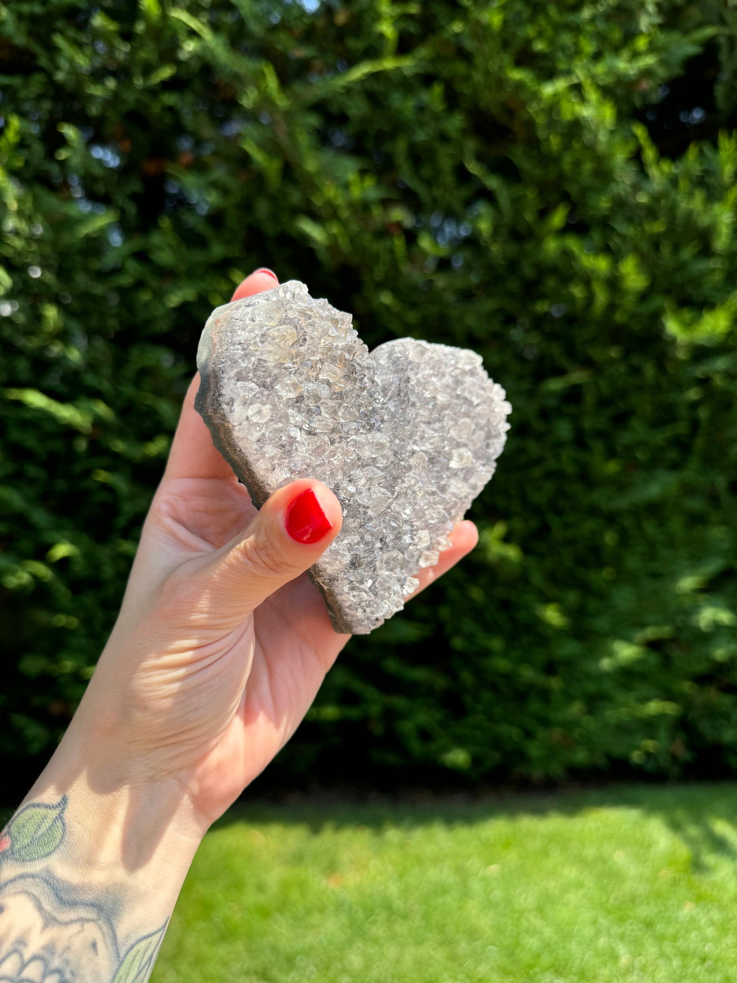 Druzy Black Amethyst Geode Heart Carving w/ Stand