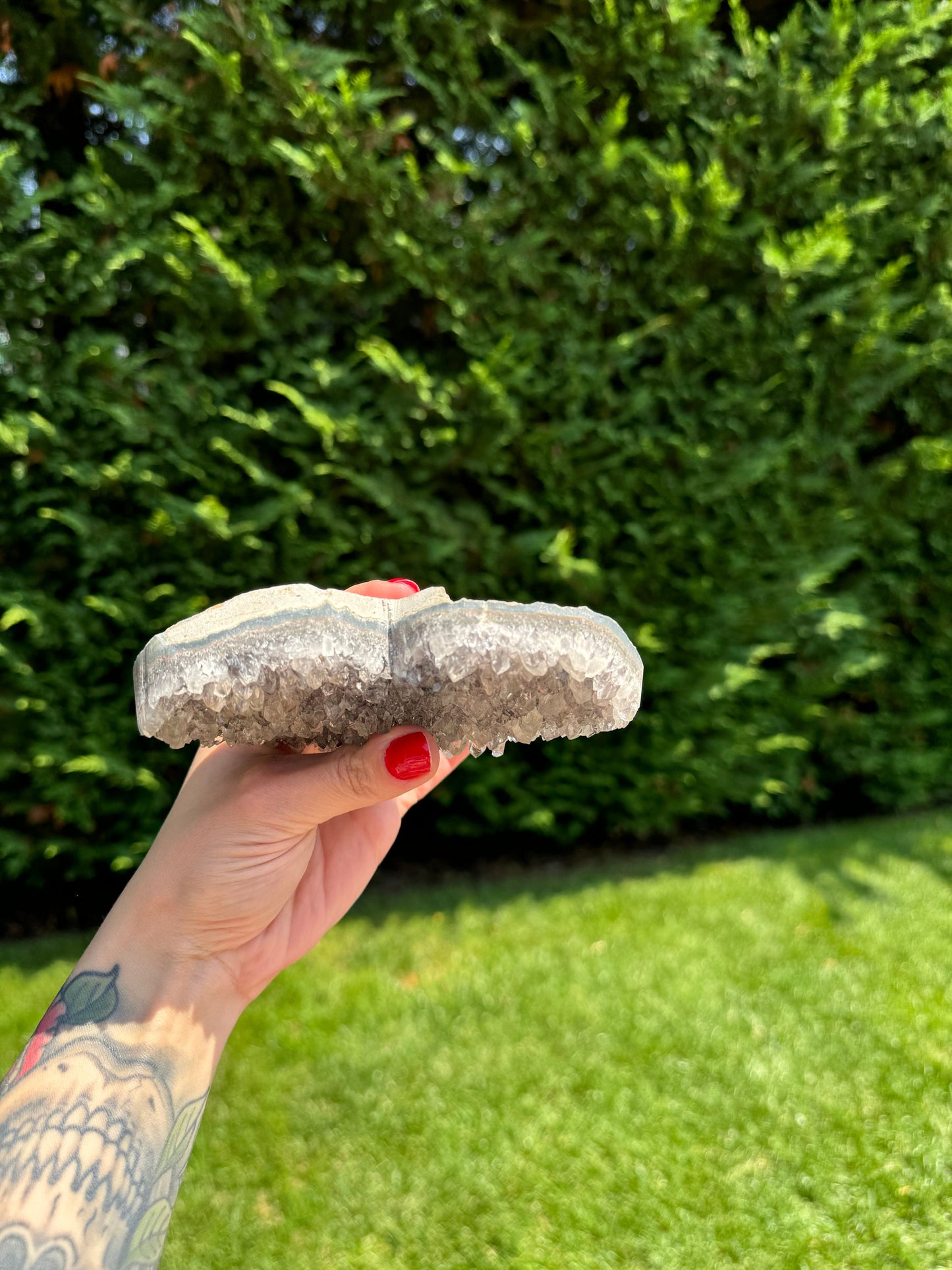 Druzy Black Amethyst Geode Heart Carving w/ Stand