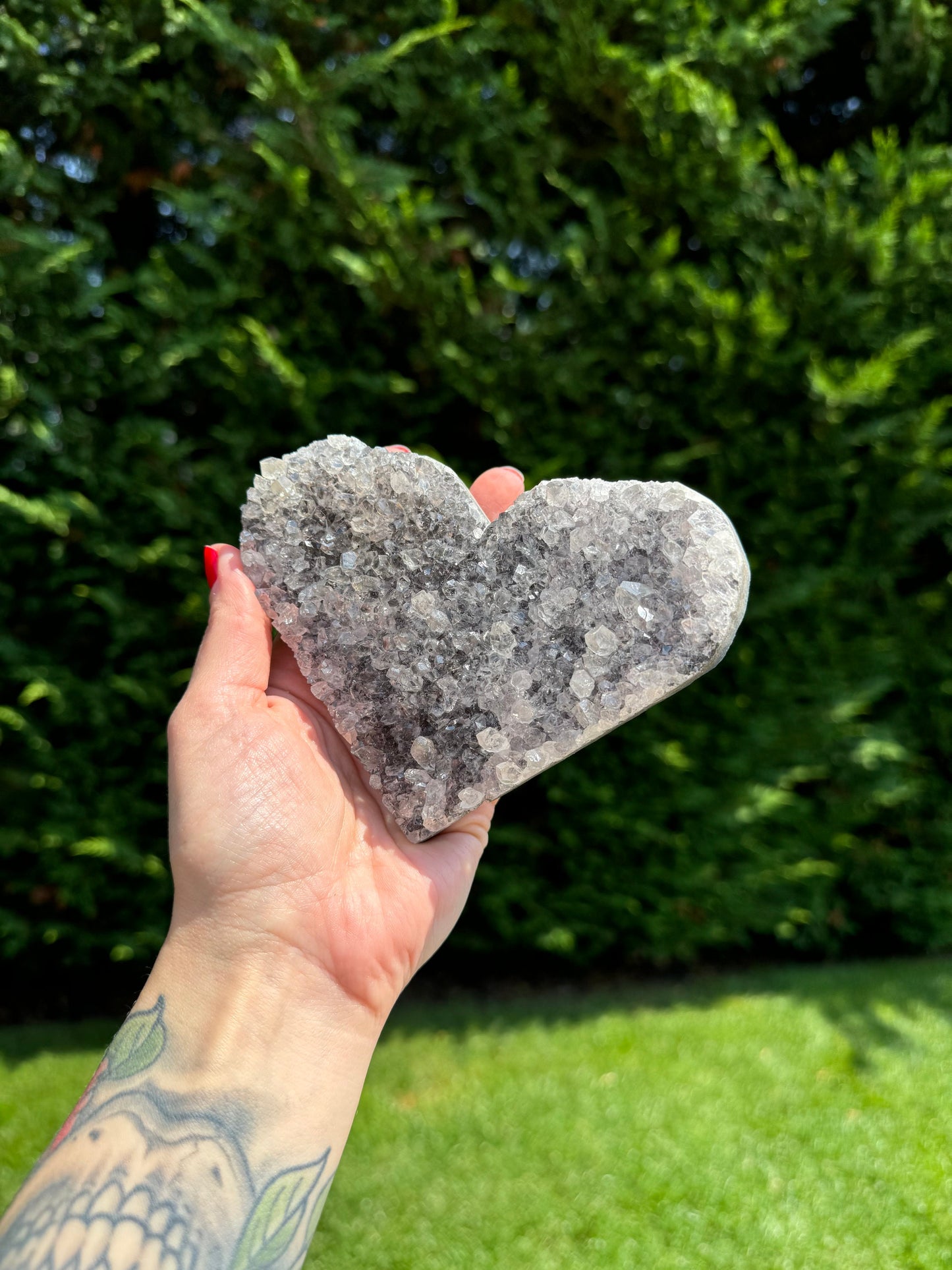 Druzy Black Amethyst Geode Heart Carving w/ Stand