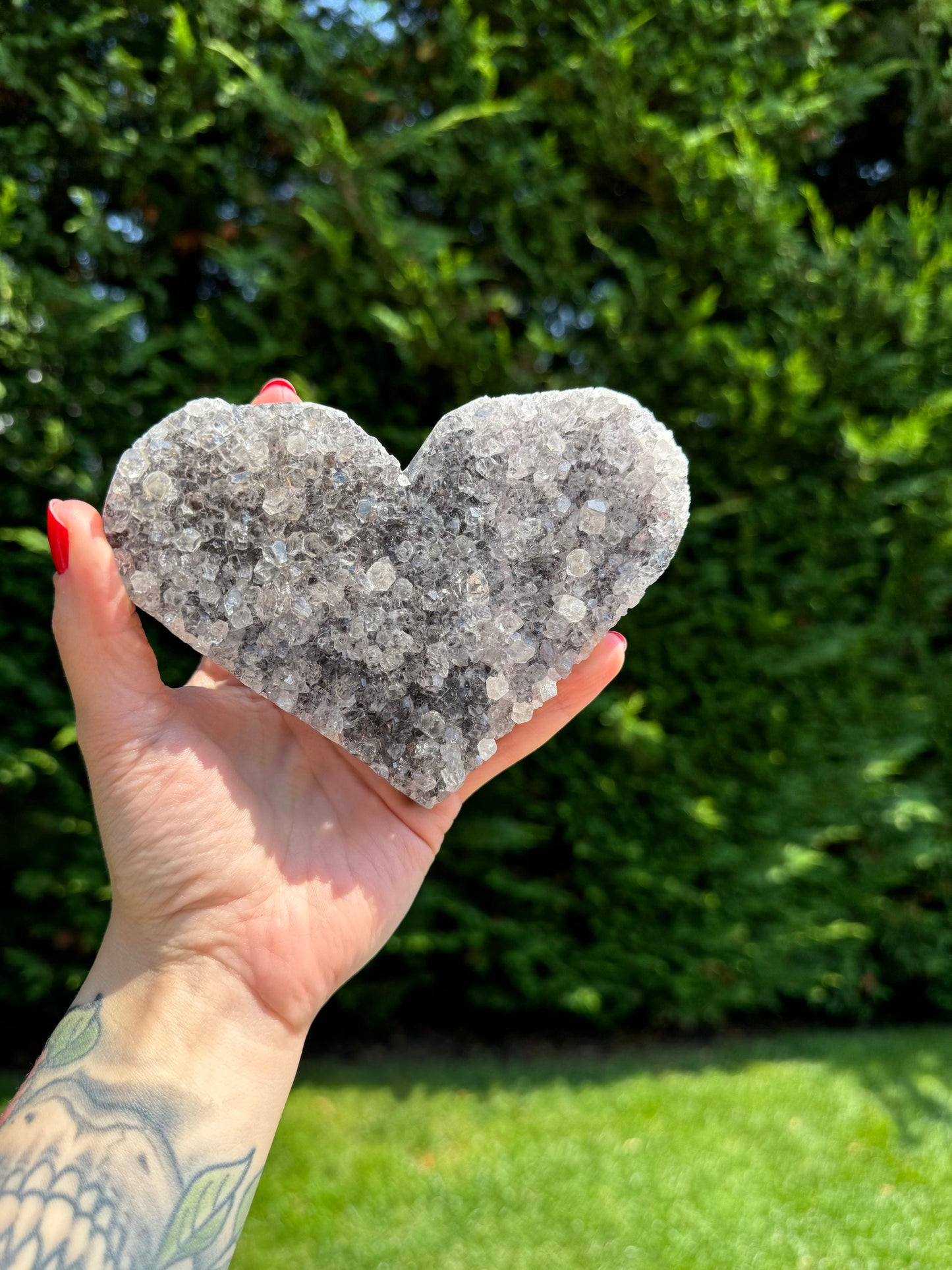 Druzy Black Amethyst Geode Heart Carving w/ Stand
