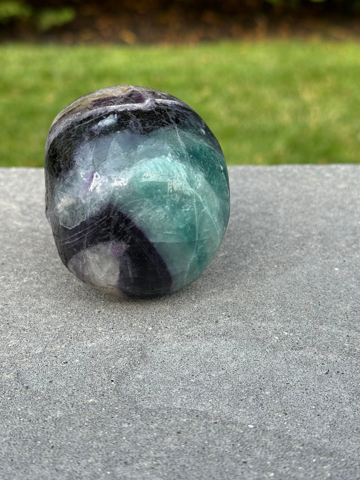 Green & Purple Fluorite Skull Carving (3.5")