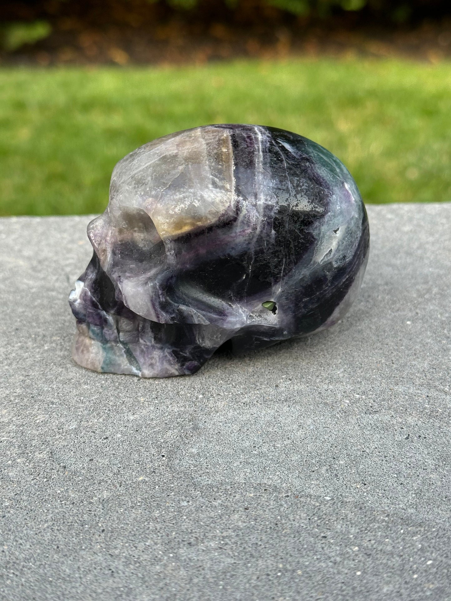 Green & Purple Fluorite Skull Carving (3.5")