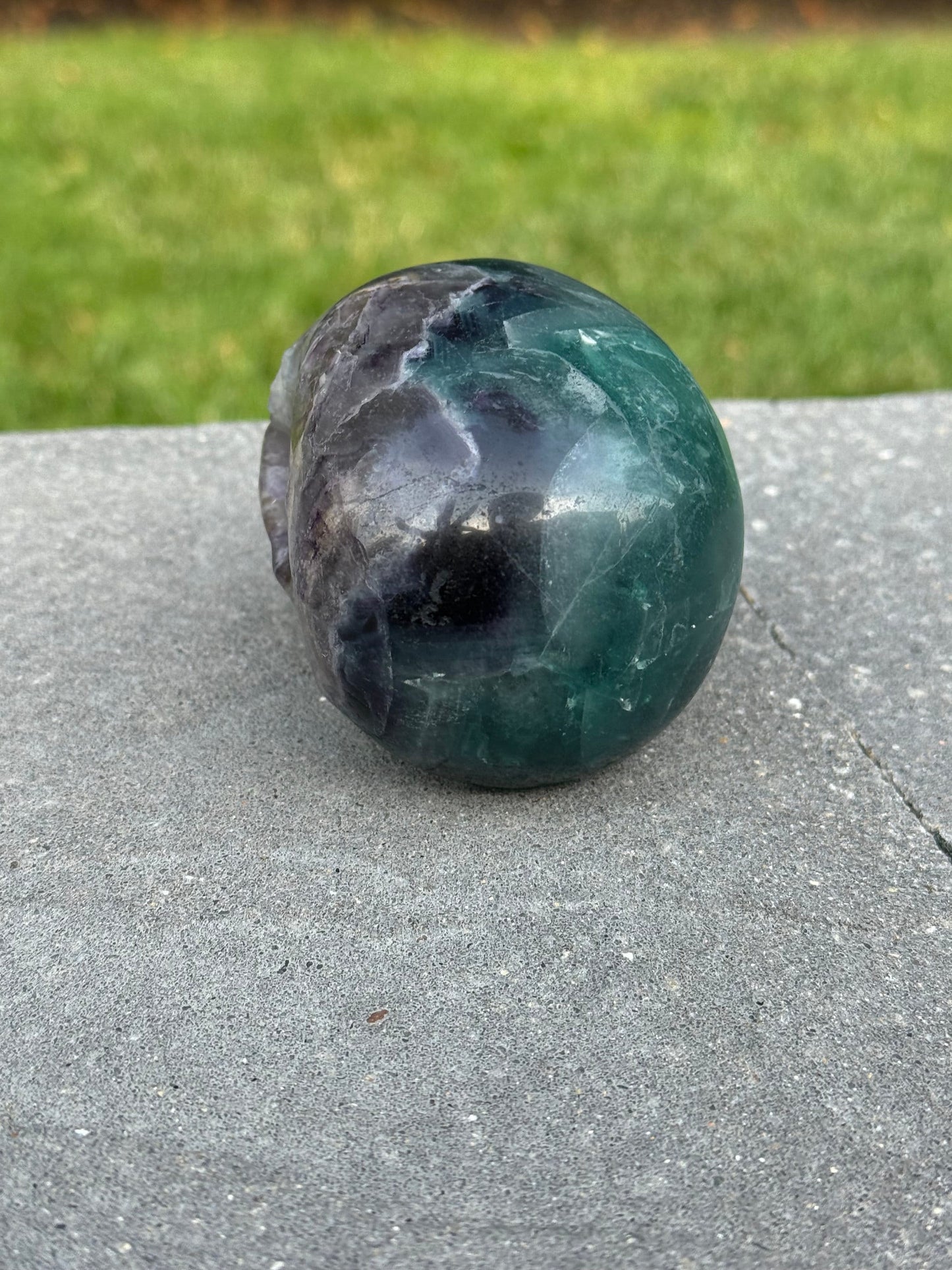 Green & Purple Fluorite Skull Carving (3.5")