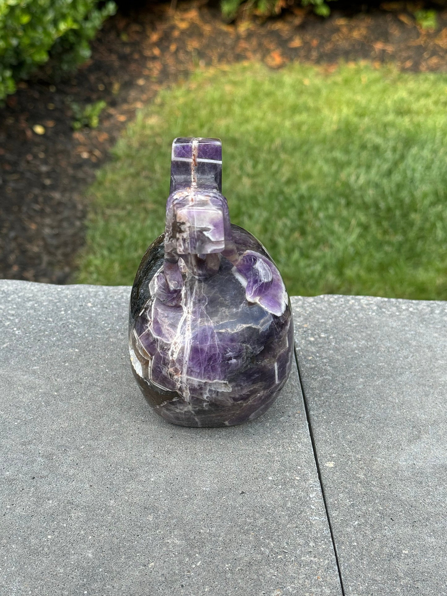 Chevron Amethyst Skull & Axe Carving (4.5")