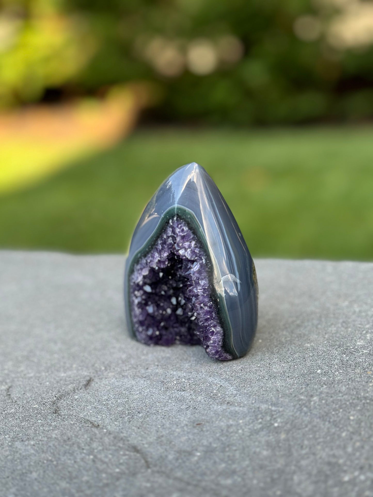 Druzy Banded Agate & Amethyst Flame