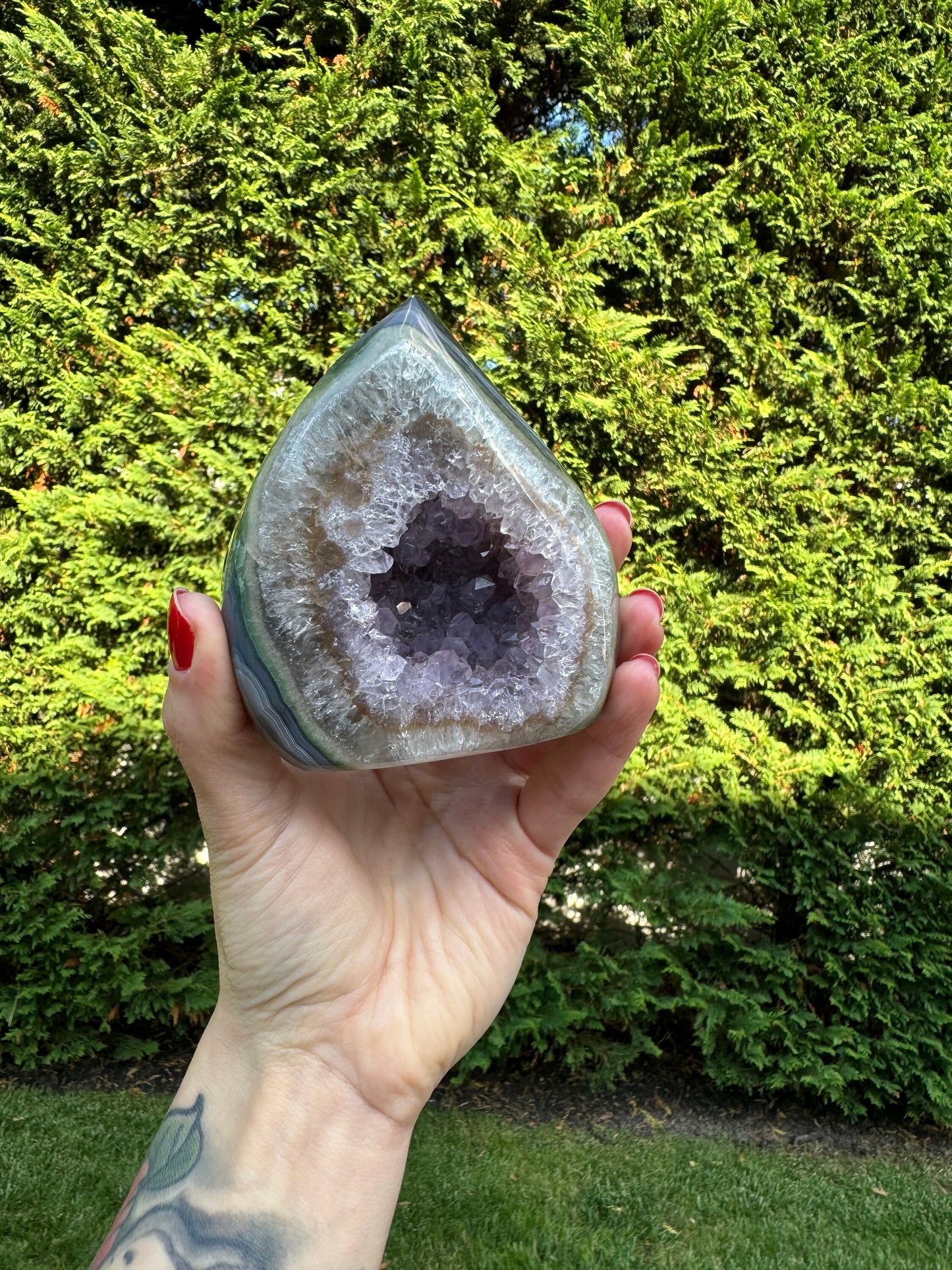 Druzy Banded Agate & Amethyst Flame