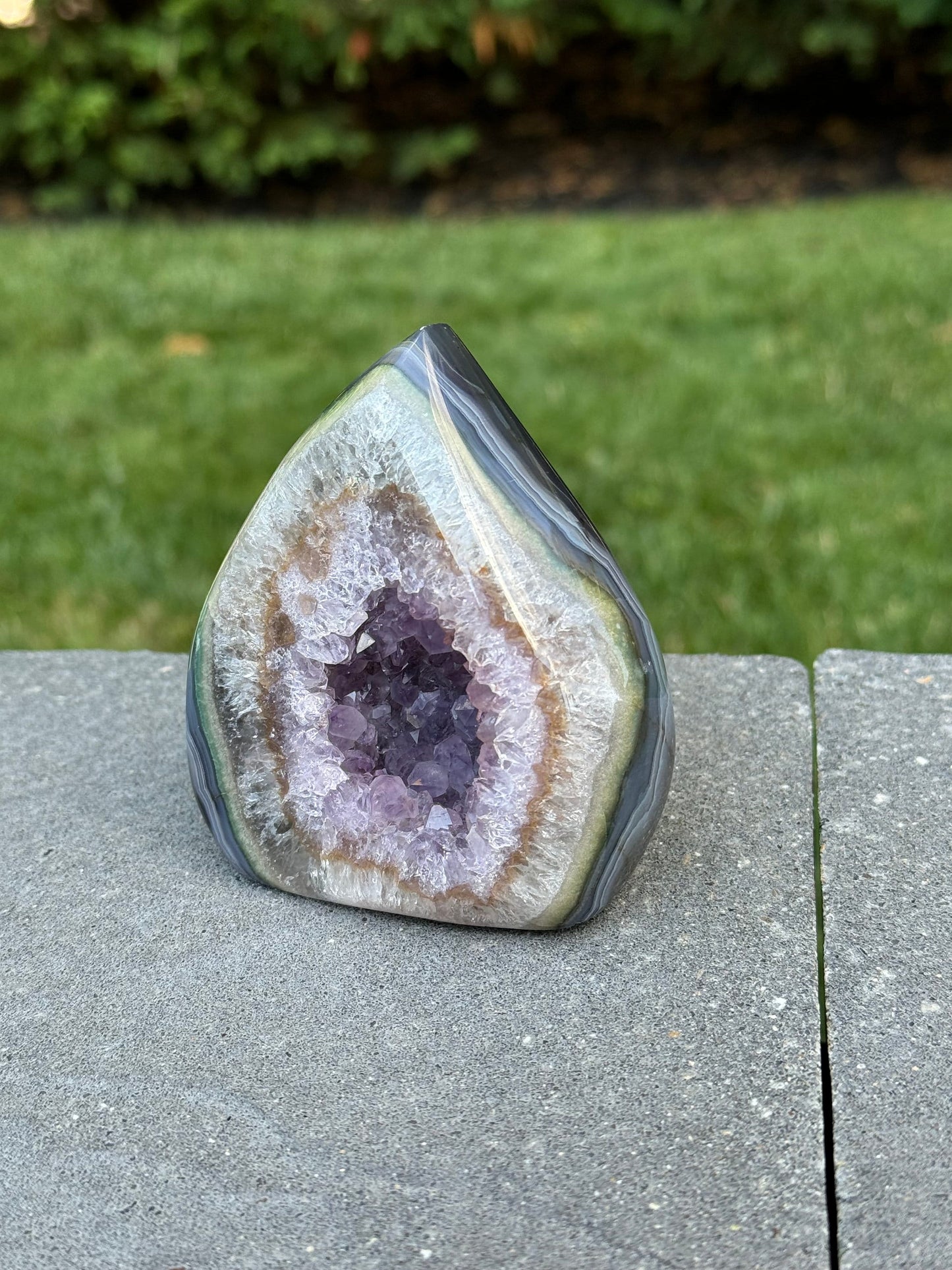 Druzy Banded Agate & Amethyst Flame