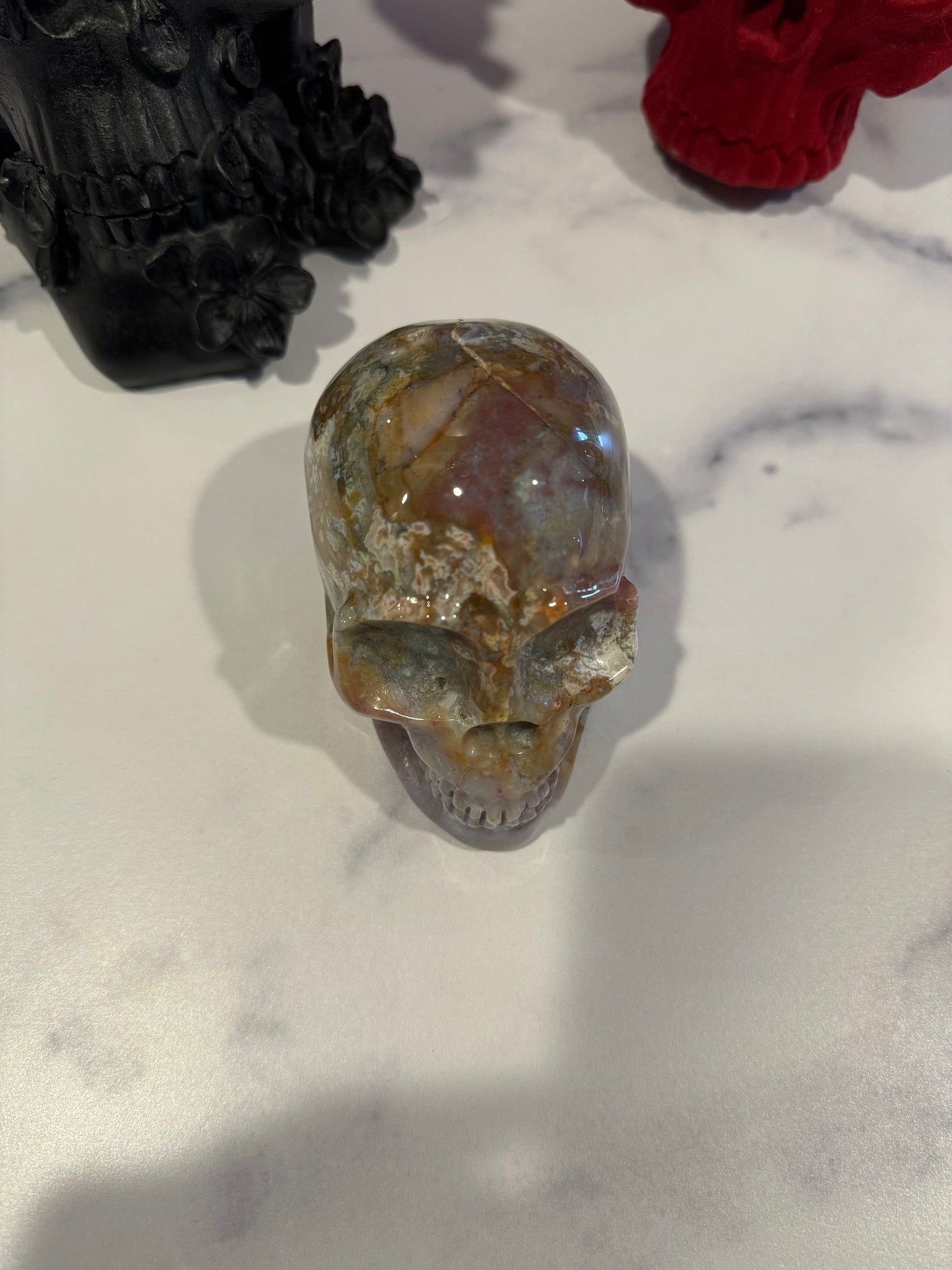 Druzy Ocean Jasper Skull Carving (4")