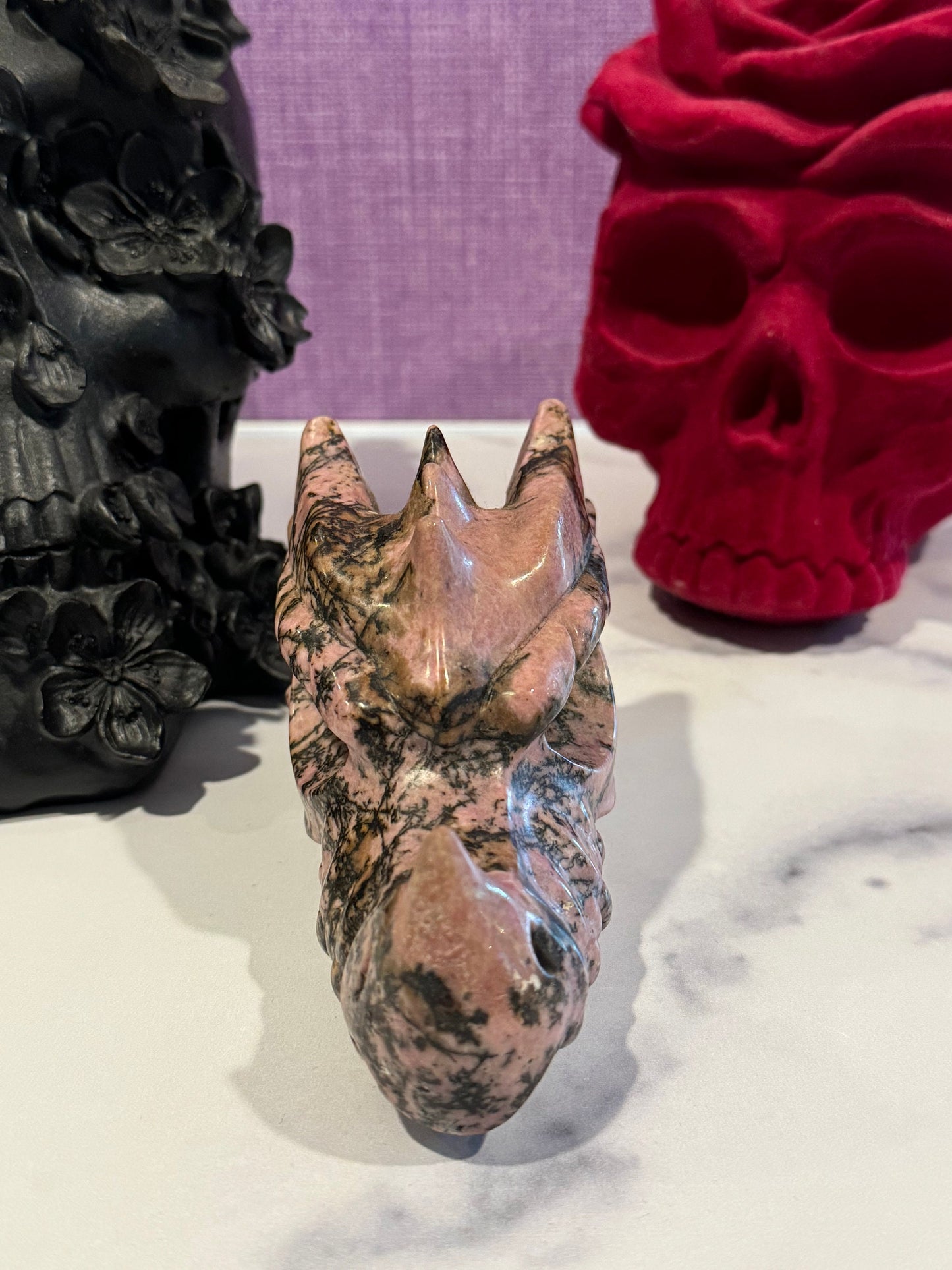 Rhodonite Dragon Head Carving