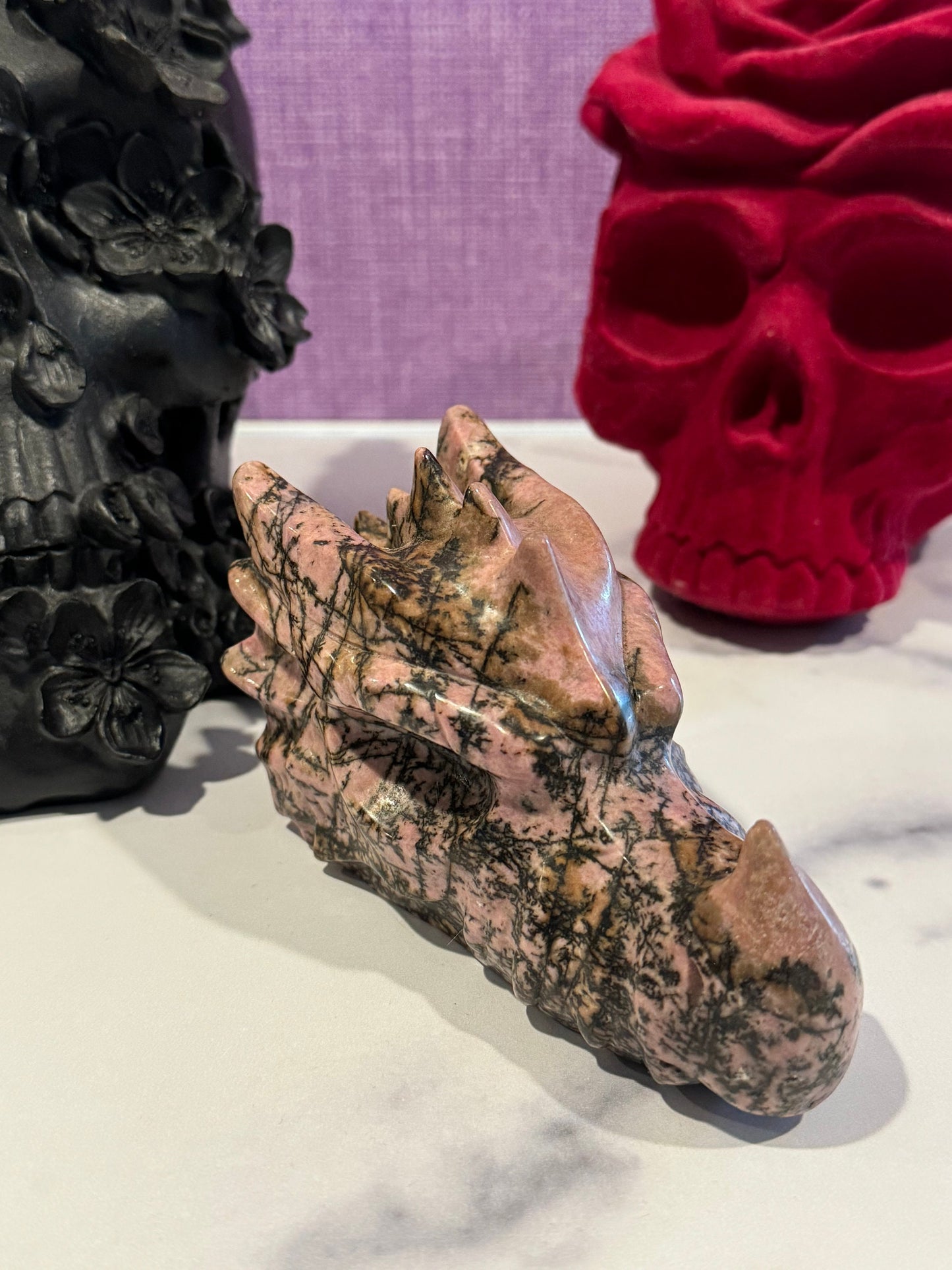 Rhodonite Dragon Head Carving