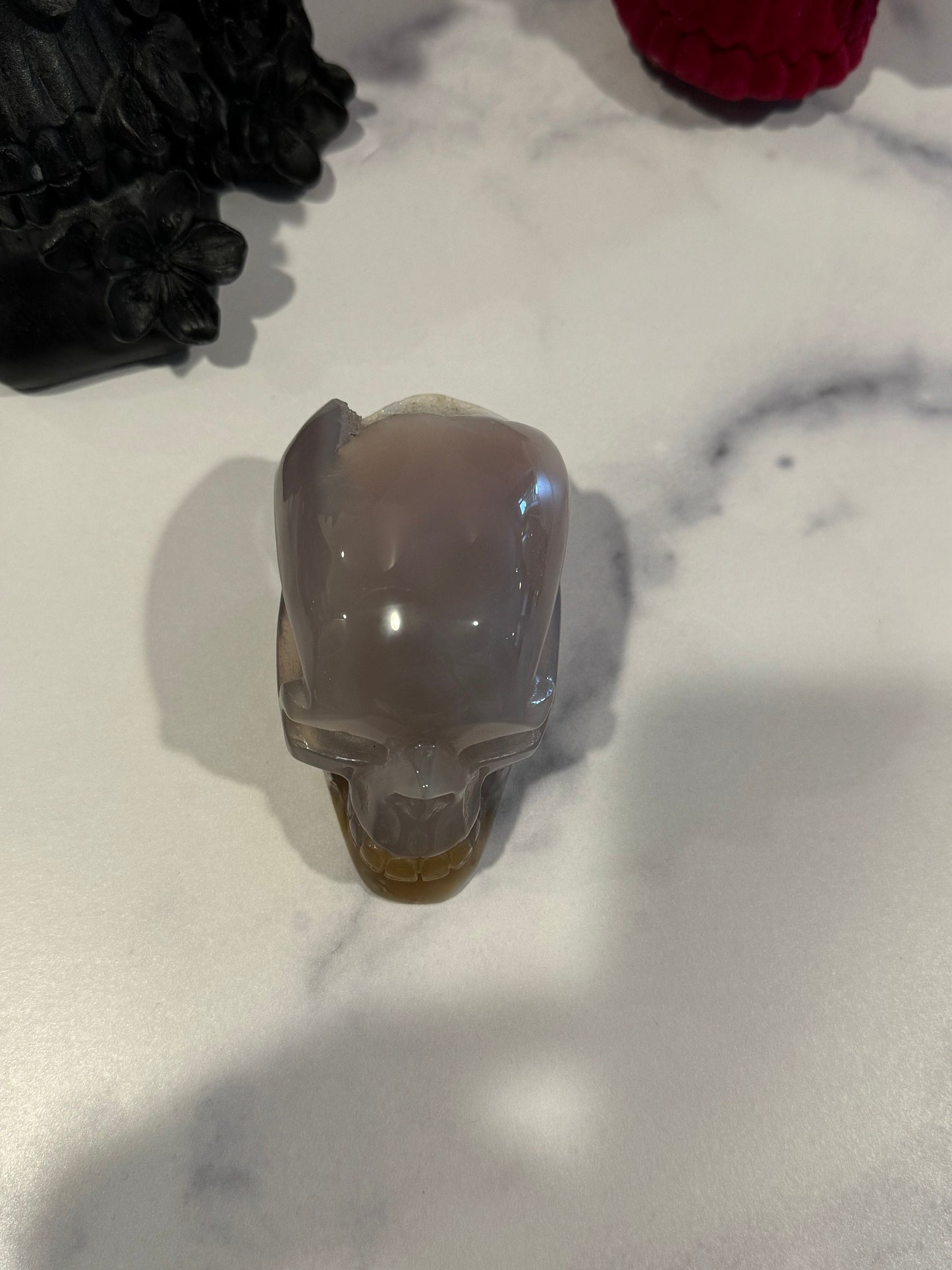 Druzy Banded Agate Skull Carving (3.5")