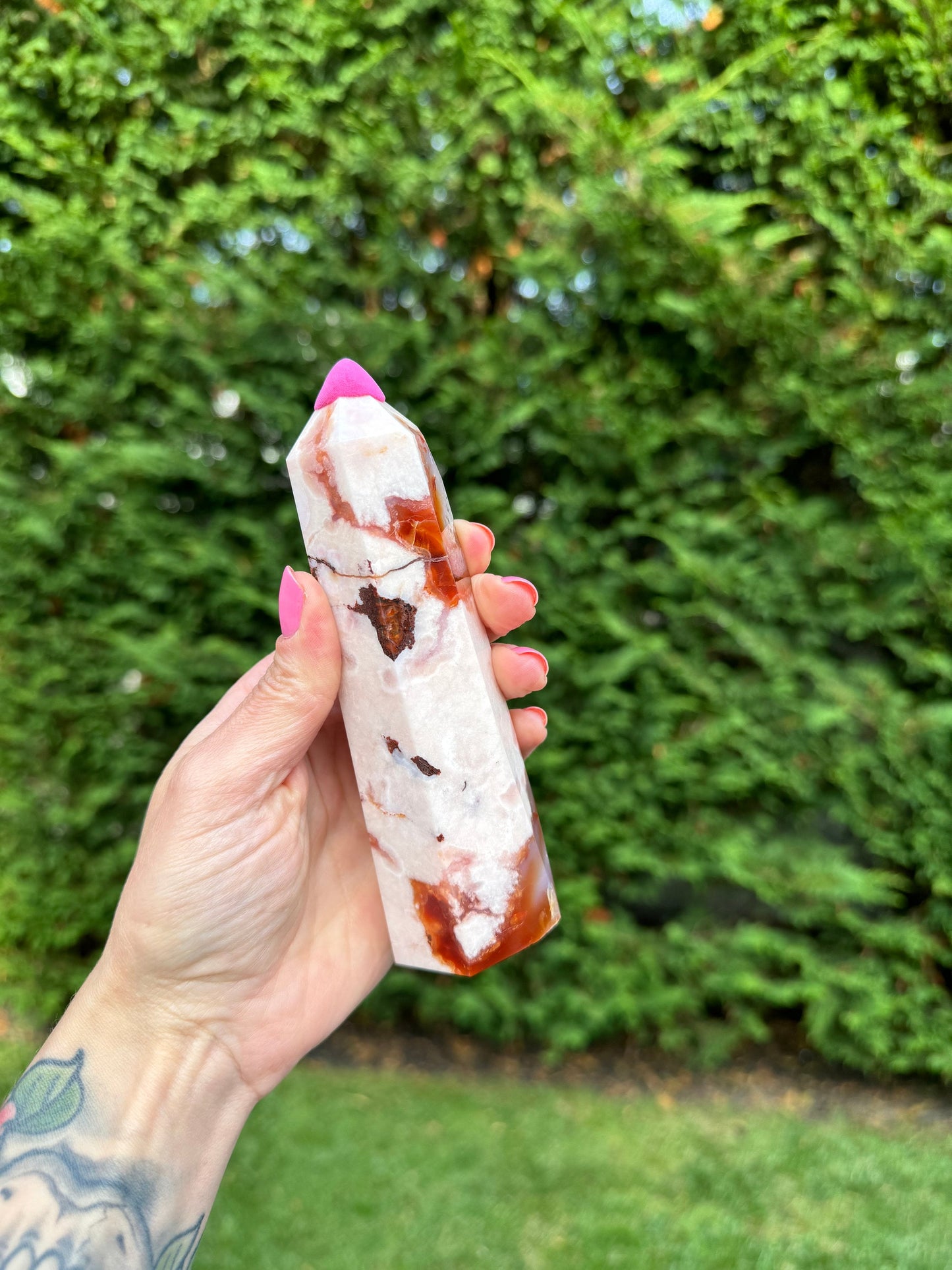 Druzy Carnelian & Flower Agate Tower