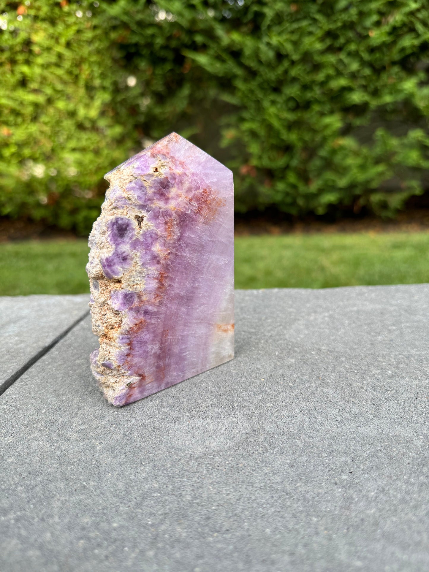 Half Raw & Half Polished Purple & Pink Fluorite Tower