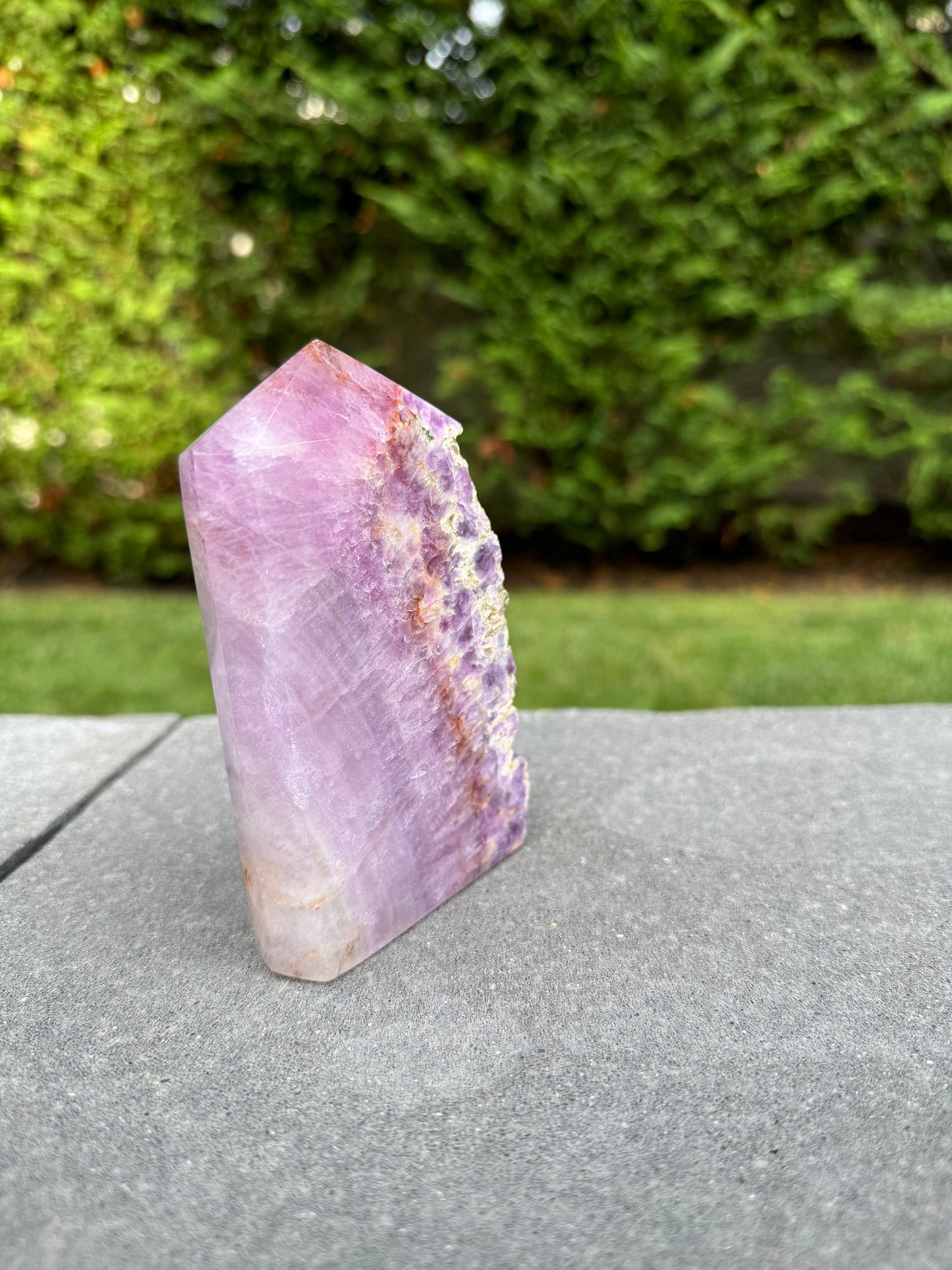 Half Raw & Half Polished Purple & Pink Fluorite Tower
