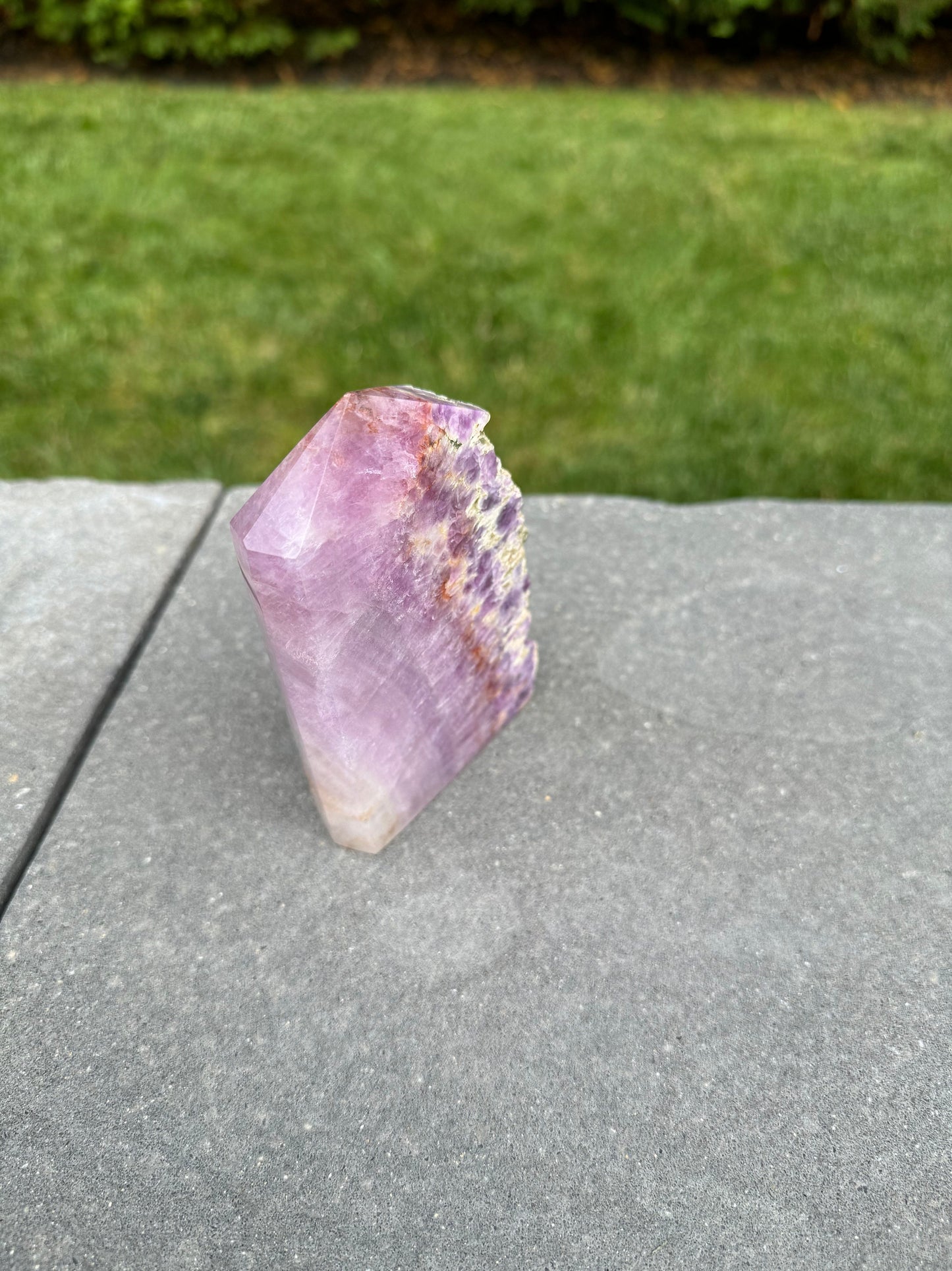Half Raw & Half Polished Purple & Pink Fluorite Tower