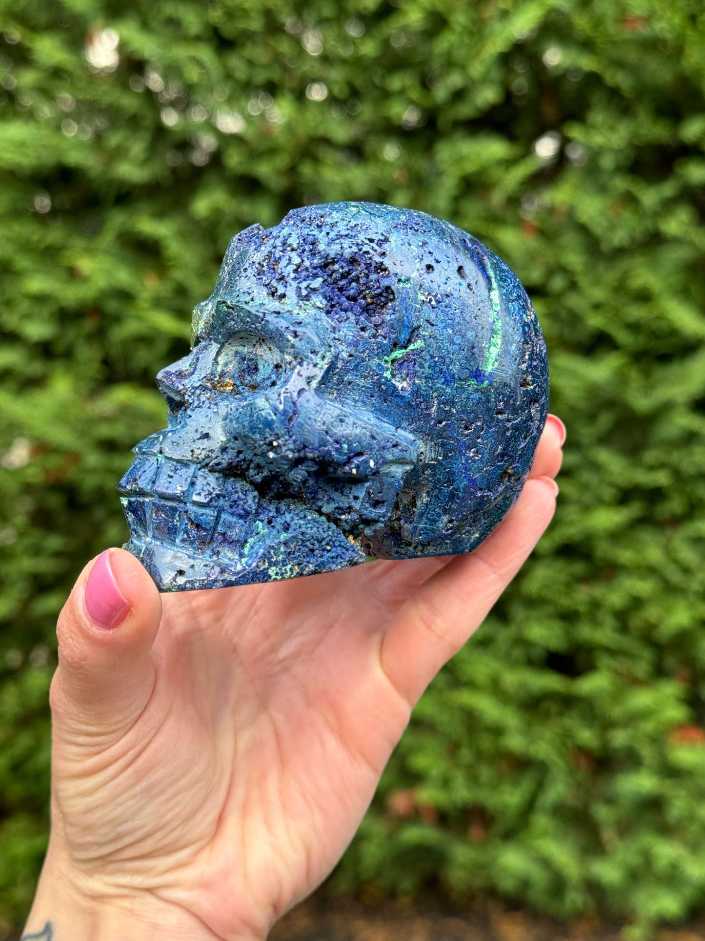 Druzy Azurite & Chrysocolla Skull Carving (3.8")