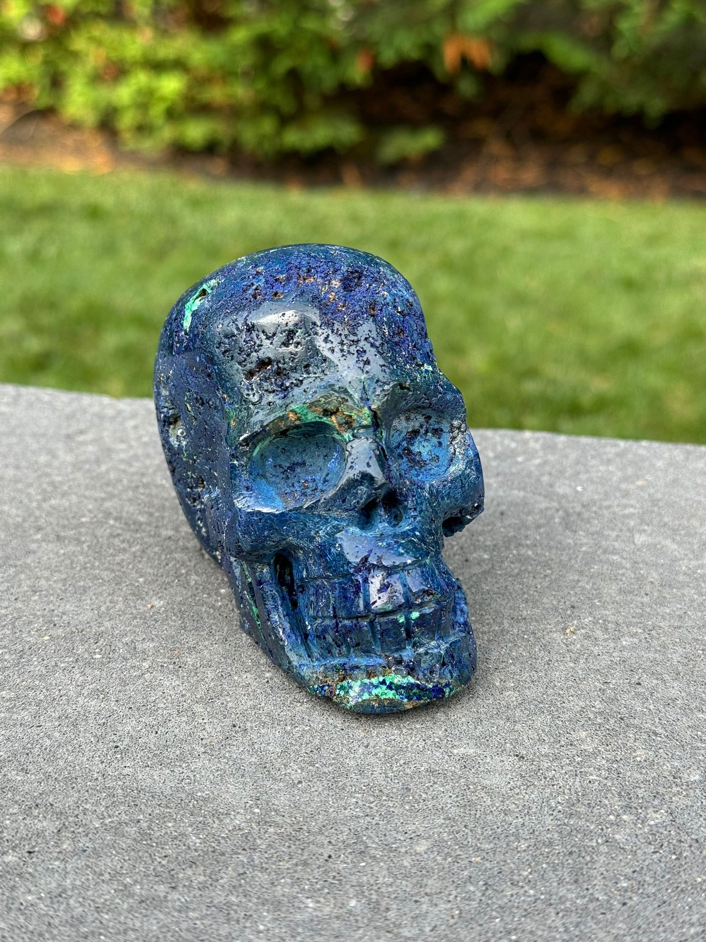 Druzy Azurite & Chrysocolla Skull Carving (3.8")