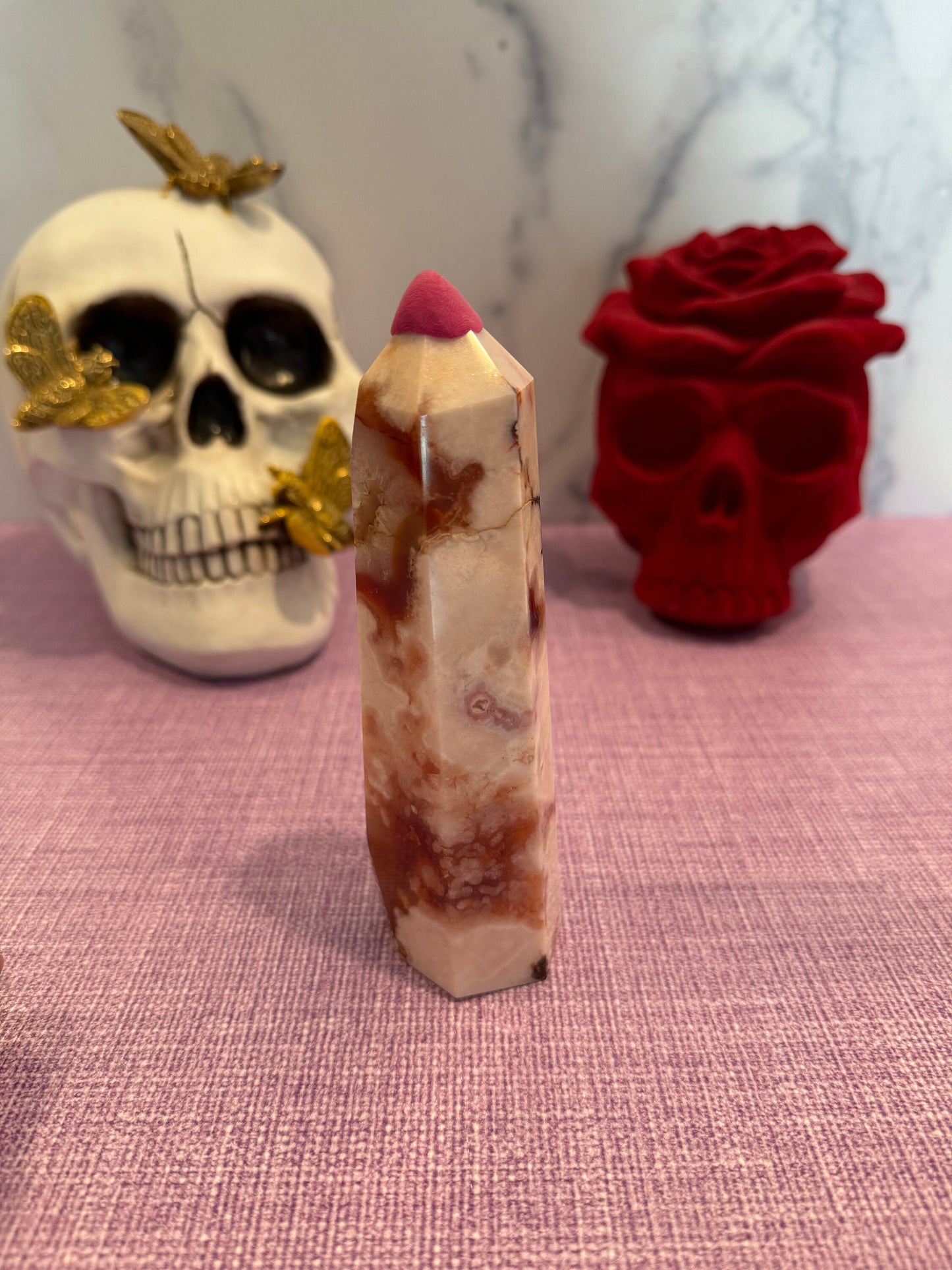 Druzy Carnelian & Flower Agate Tower