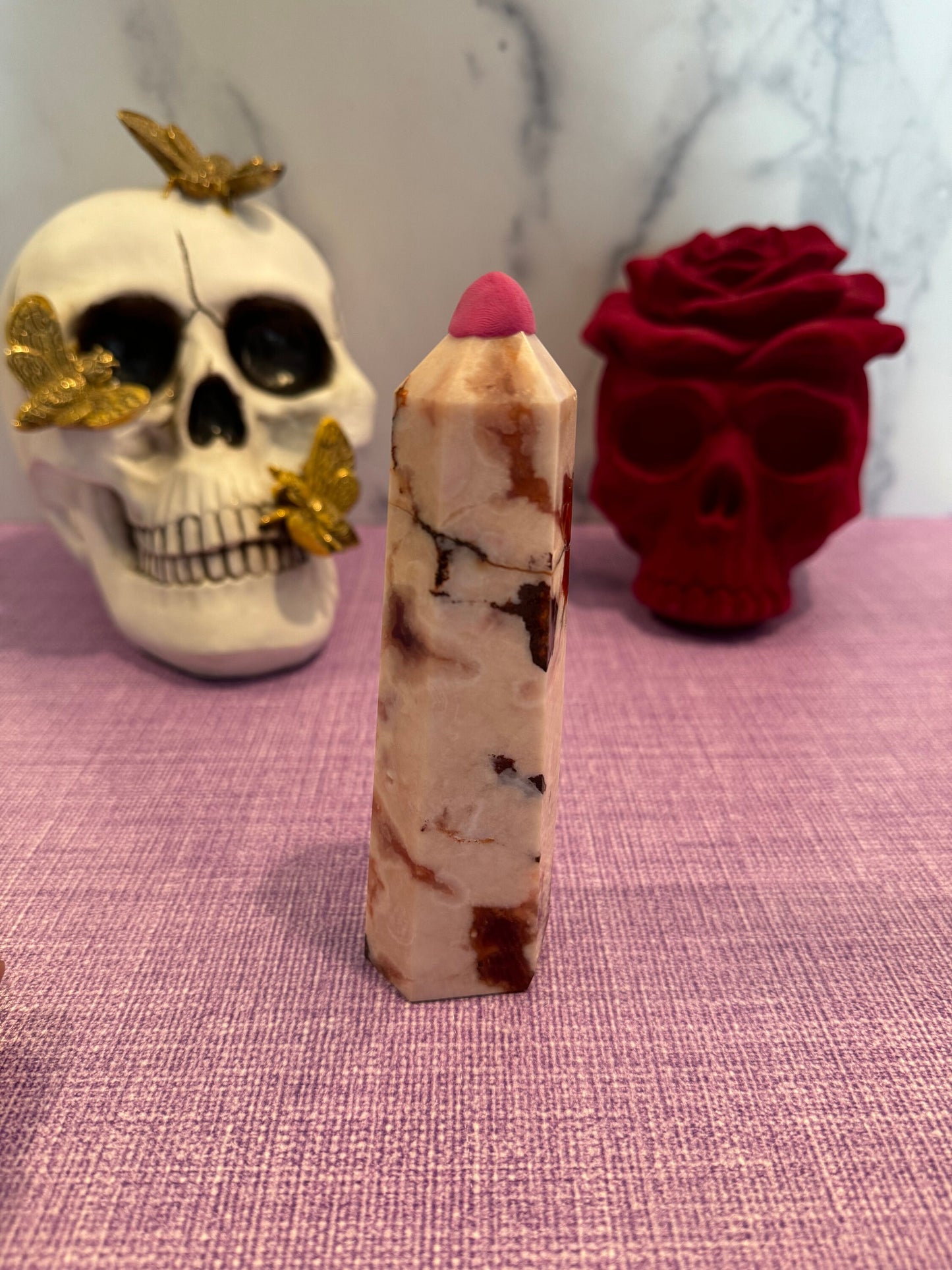 Druzy Carnelian & Flower Agate Tower