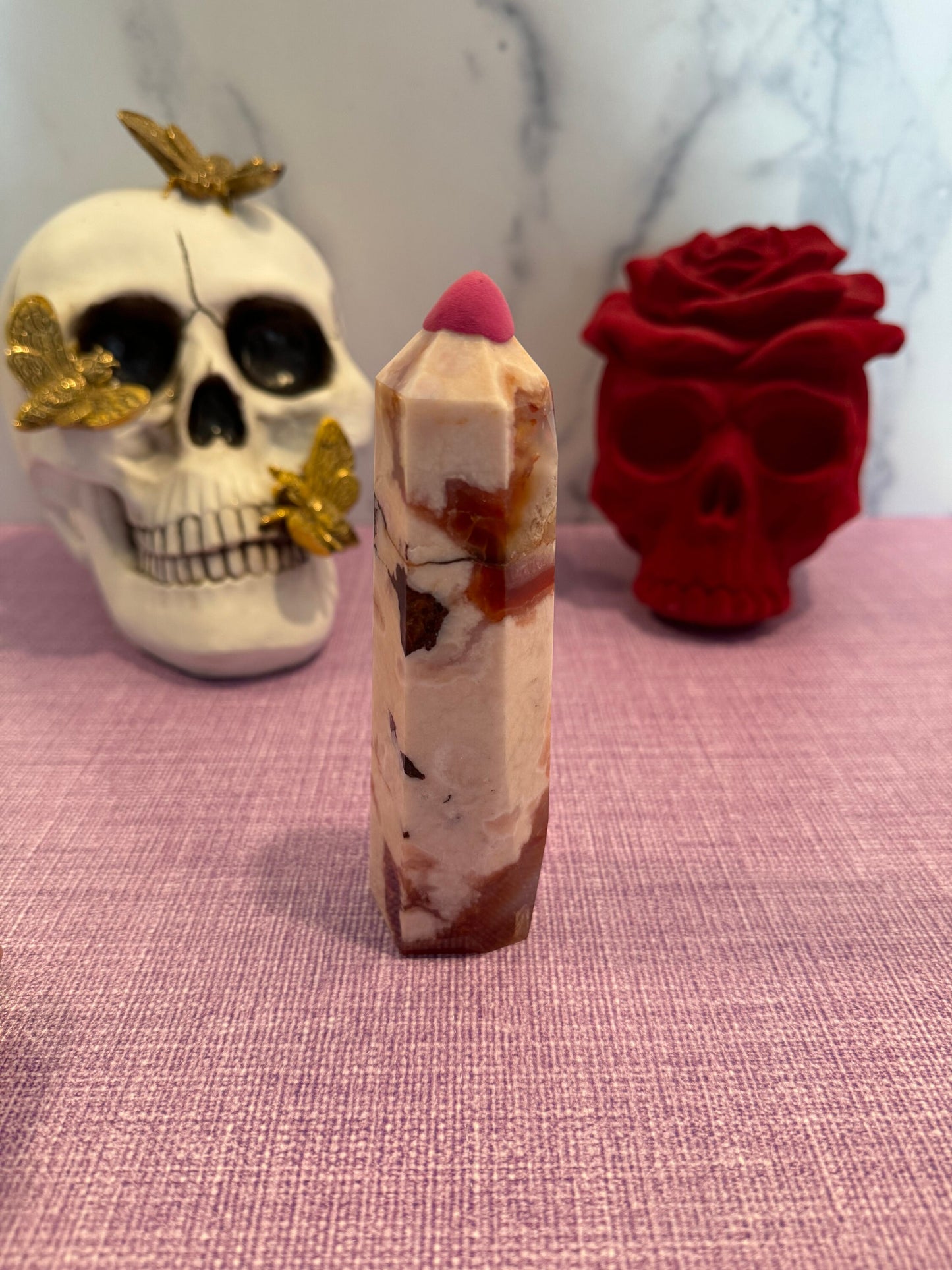 Druzy Carnelian & Flower Agate Tower