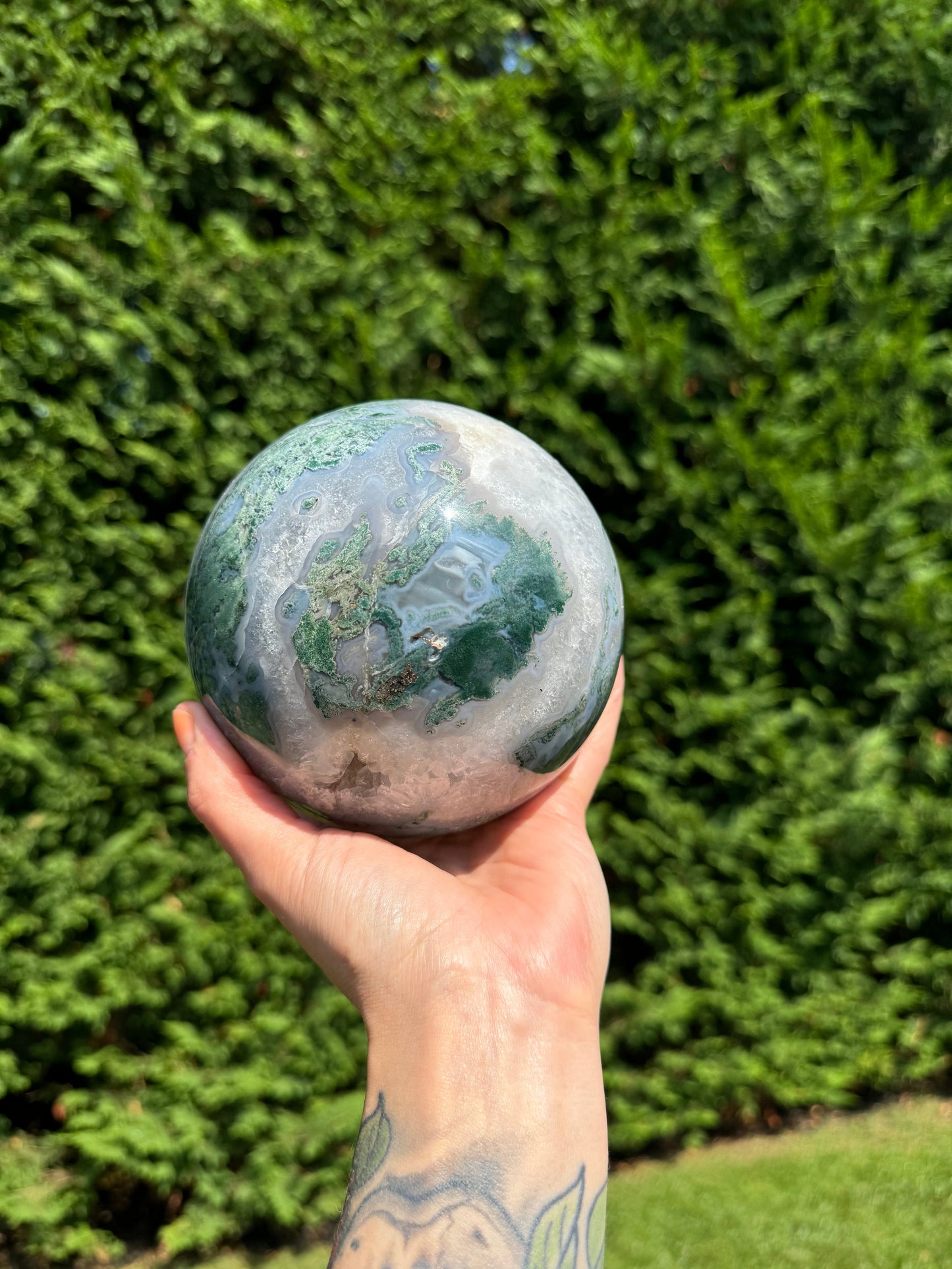 XL Druzy Moss Agate Sphere (118MM)