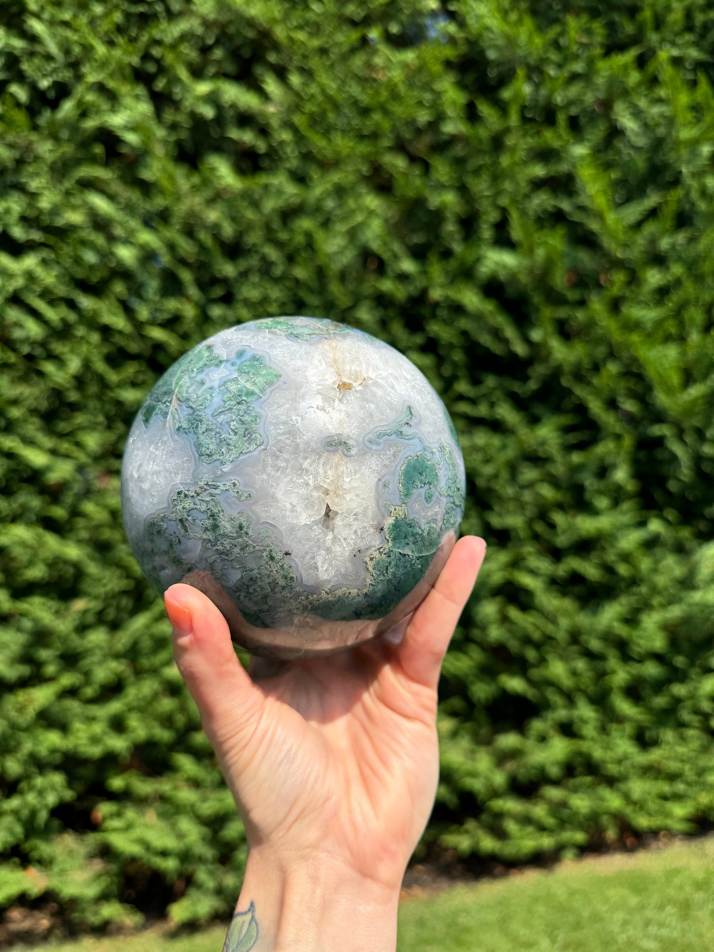 XL Druzy Moss Agate Sphere (118MM)