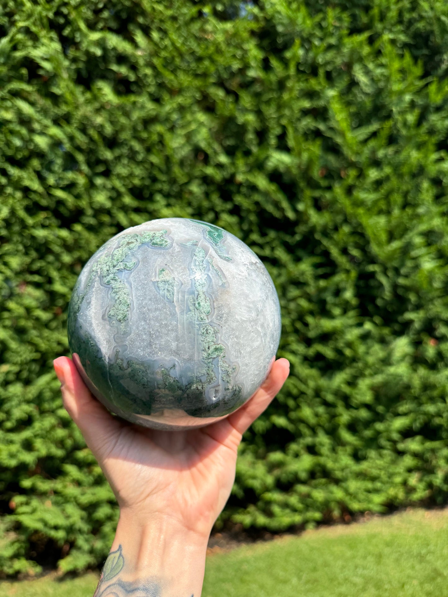 XL Druzy Moss Agate Sphere (118MM)