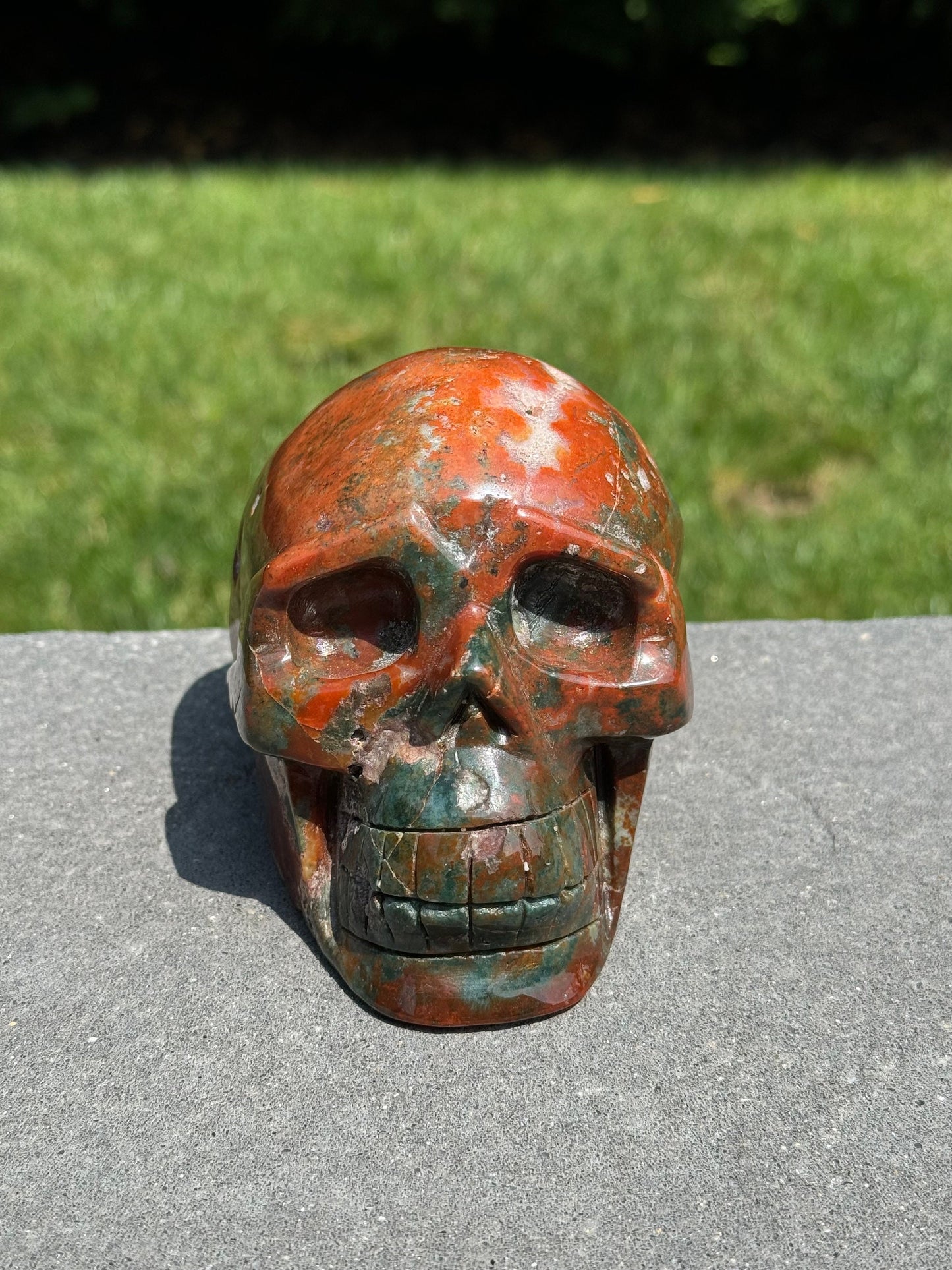 XL Druzy Ocean Jasper Skull Carving (4.6")