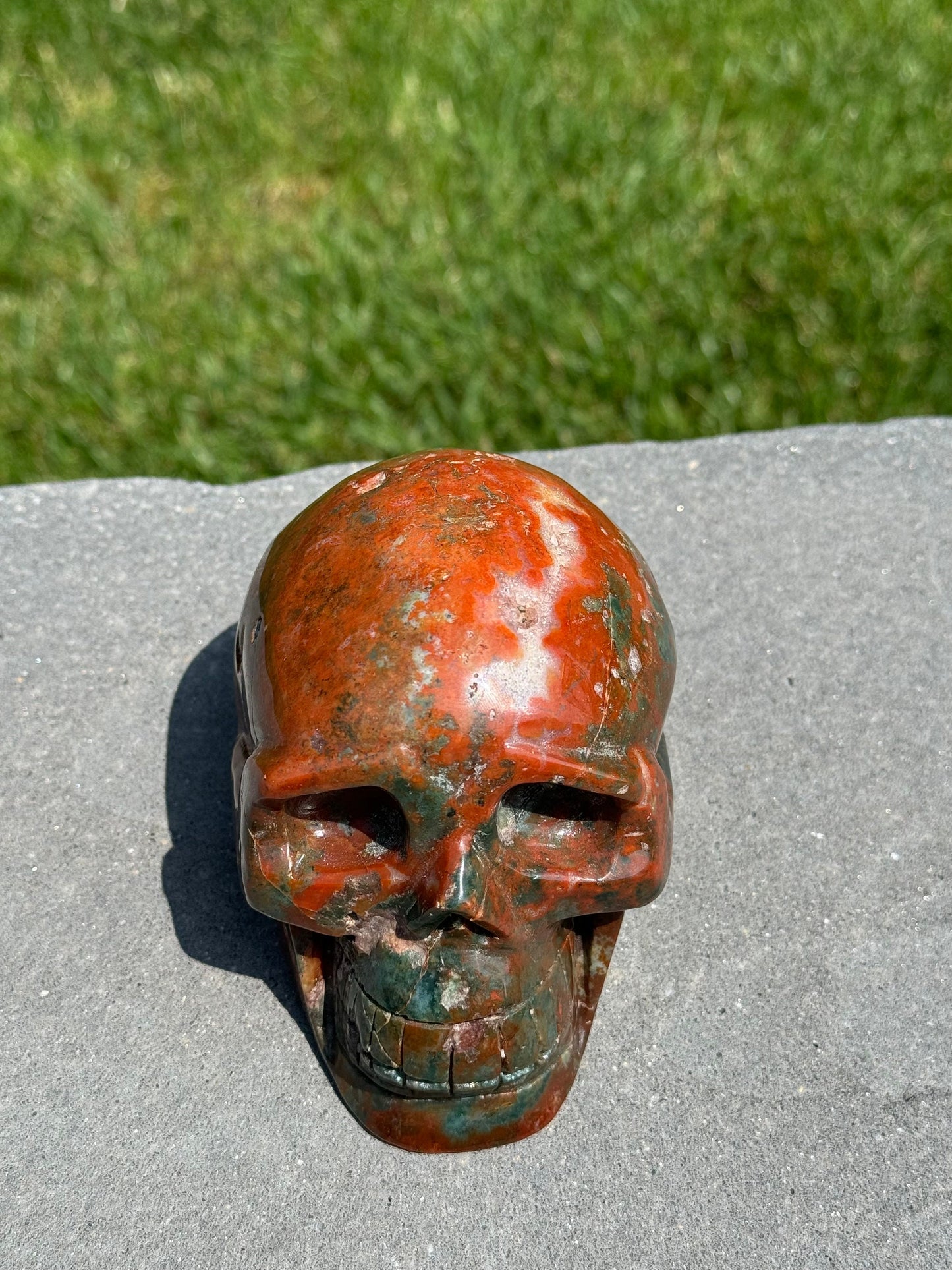 XL Druzy Ocean Jasper Skull Carving (4.6")
