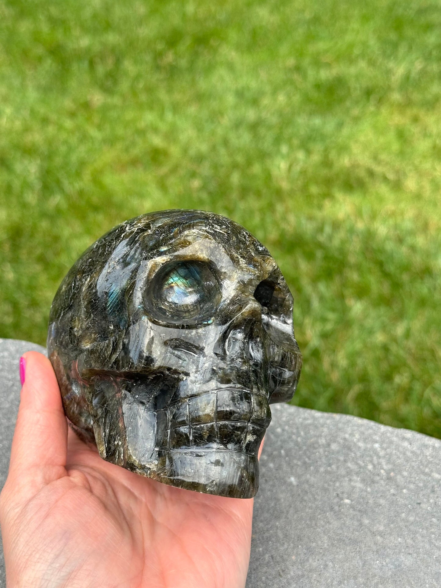Flashy Labradorite Skull Carving (4.64")
