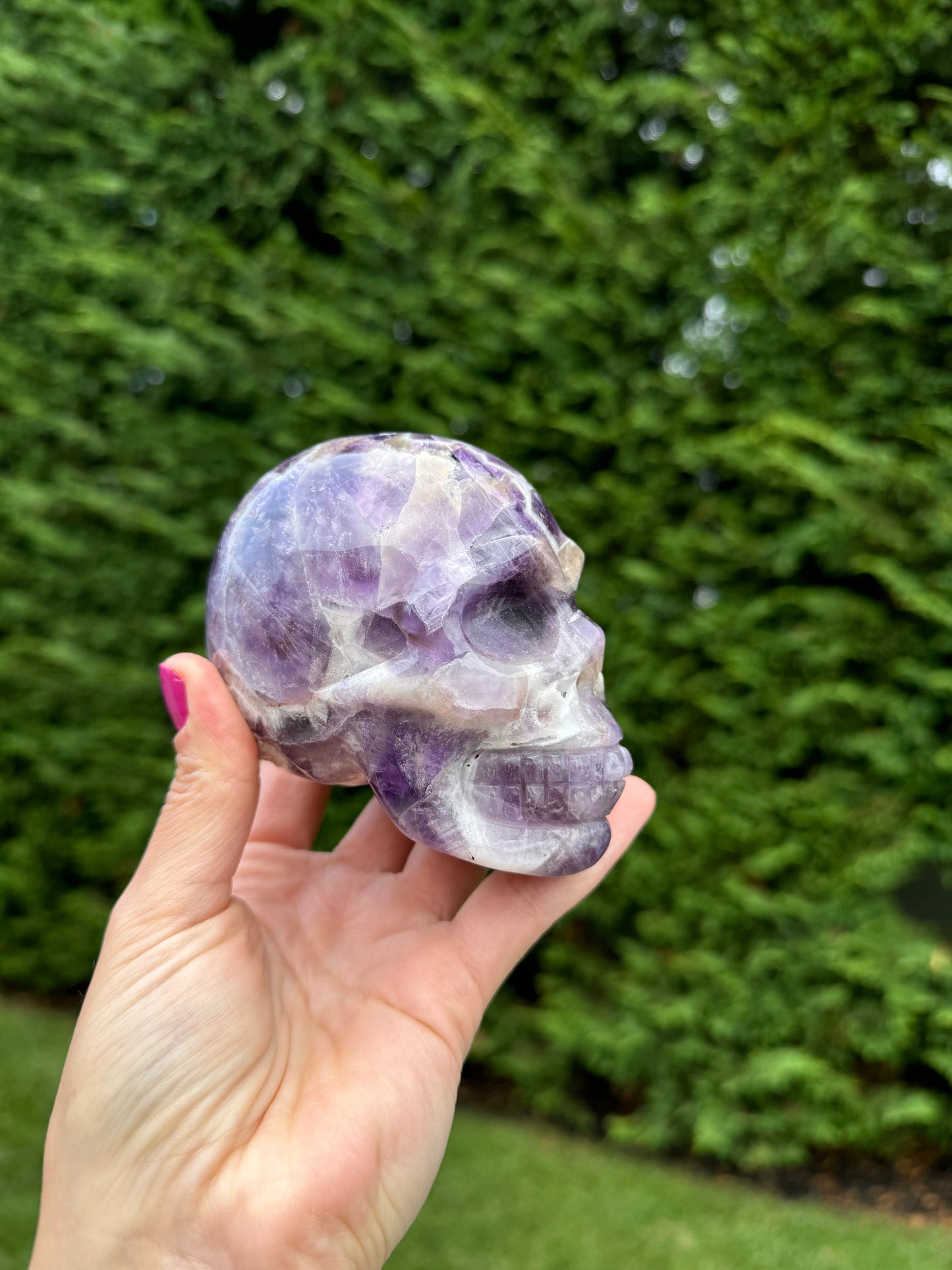 Chevron Amethyst Skull Carving