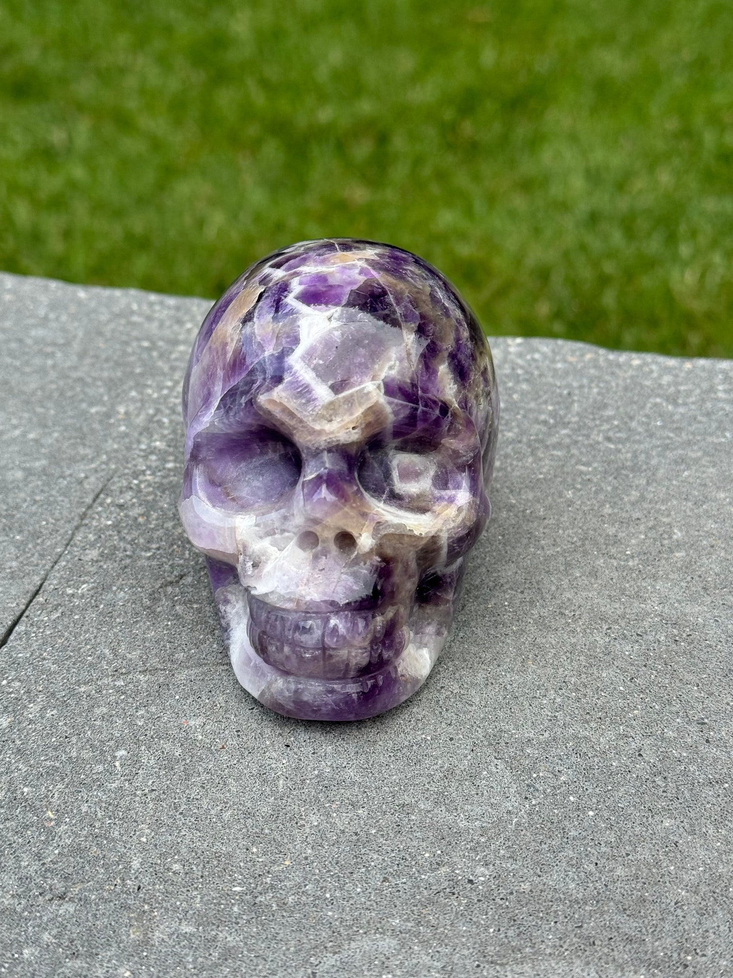 Chevron Amethyst Skull Carving