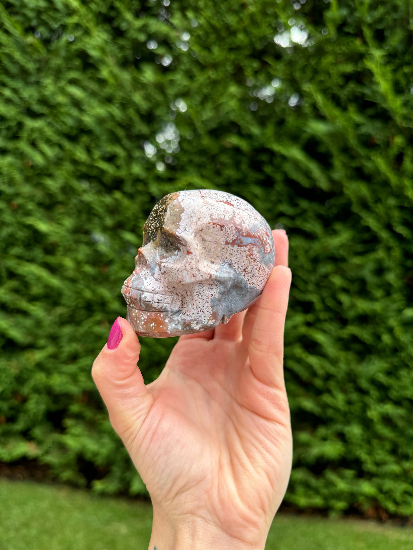 Druzy Ocean Jasper Skull Carving (3.18")
