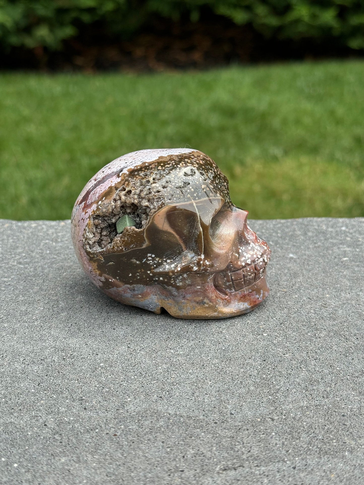 Druzy Ocean Jasper Skull Carving (3.18")