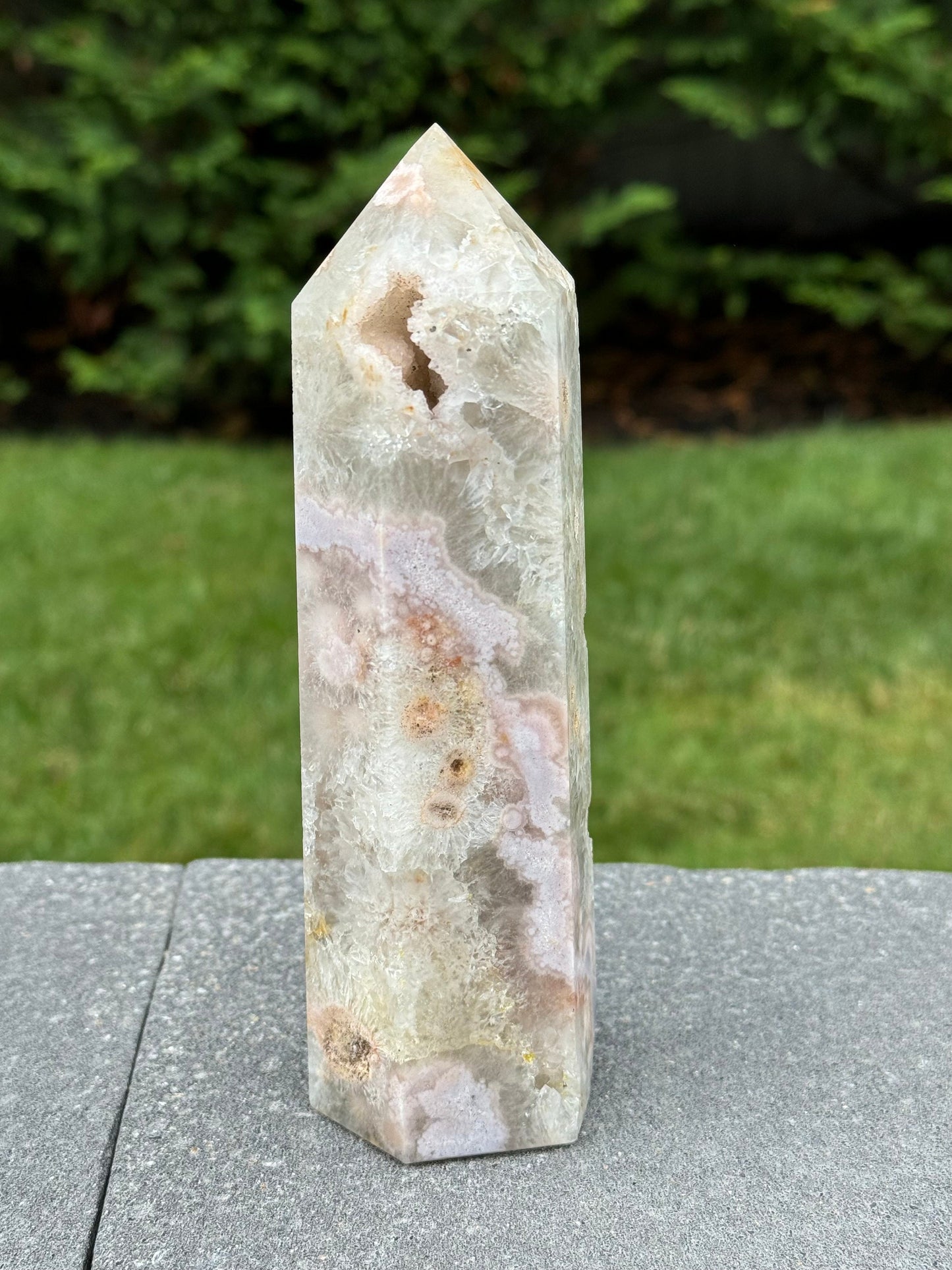 High Quality Green Quartz & Flower Agate Druzy Tower