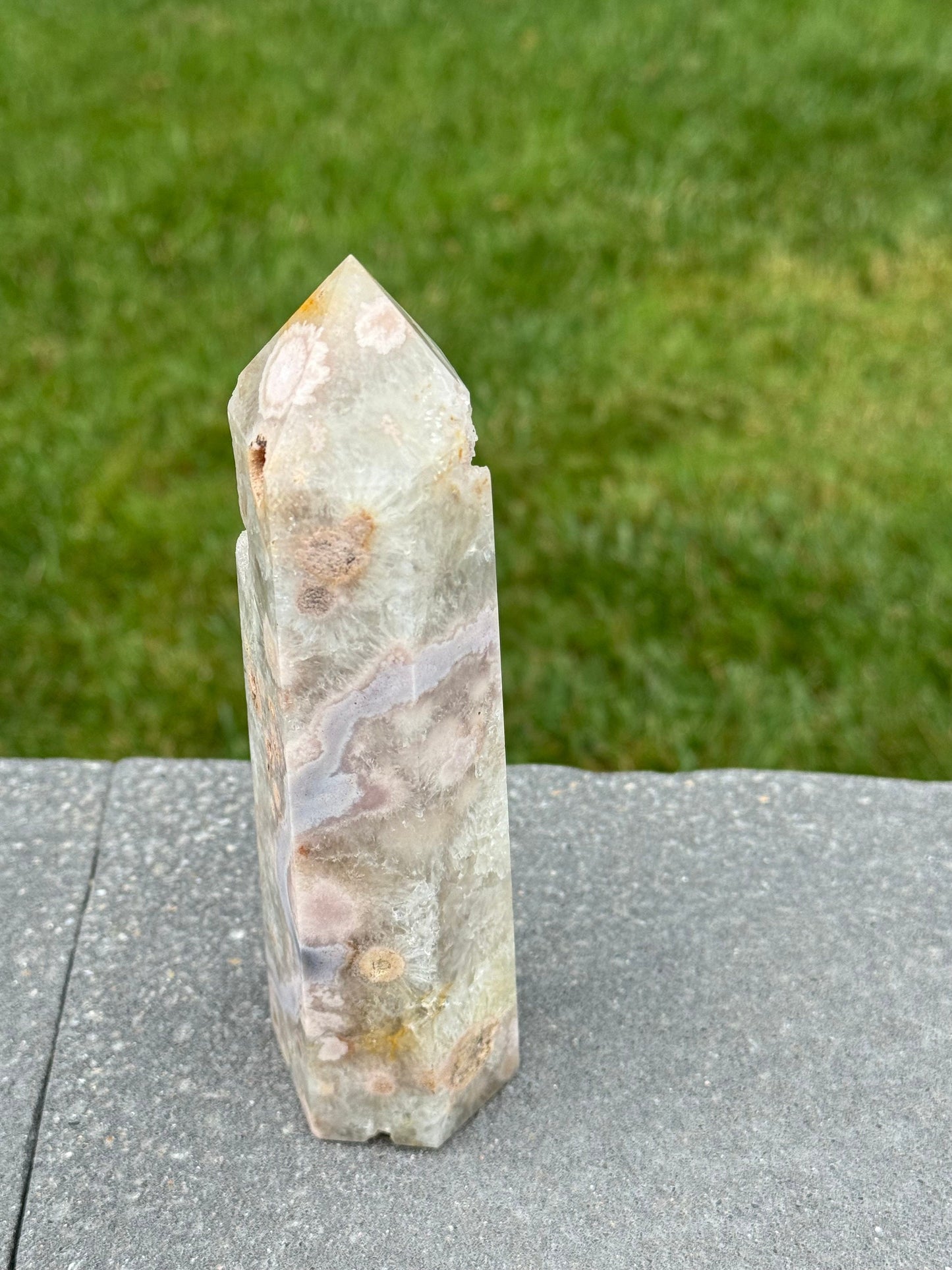 High Quality Green Quartz & Flower Agate Druzy Tower