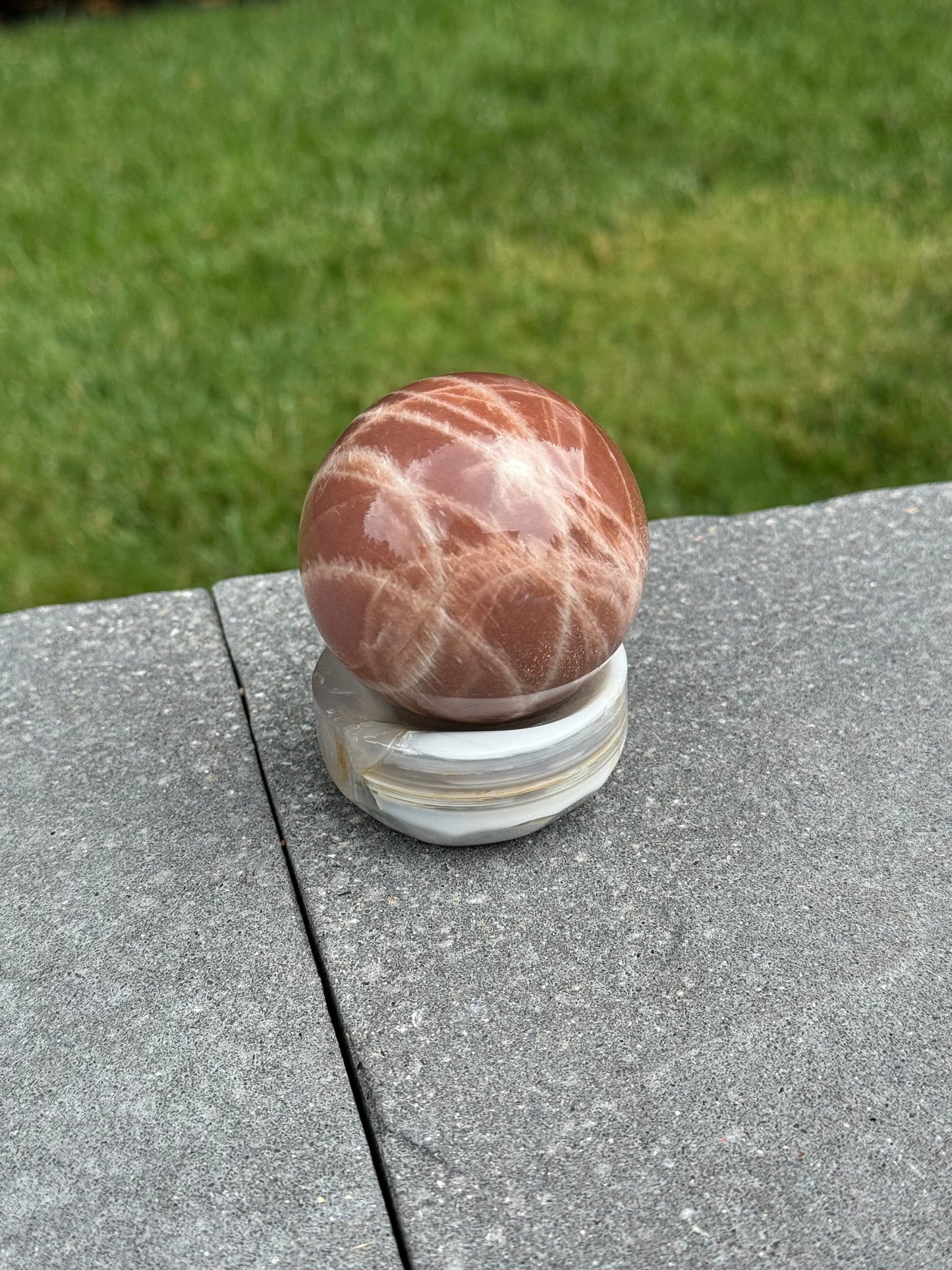 High Quality Flashy Peach Moonstone Sphere (60MM)