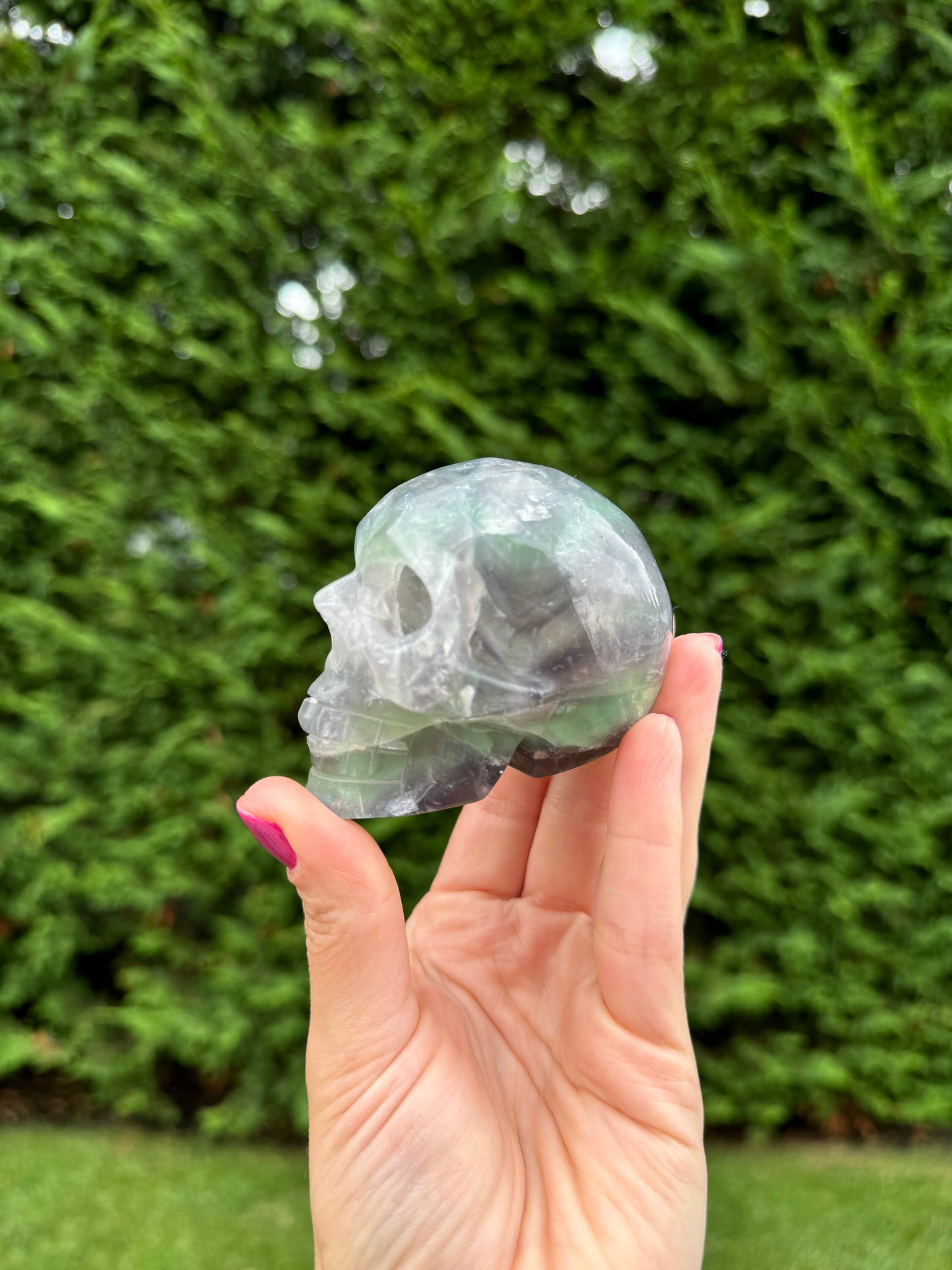 Green & Purple Fluorite Skull Carving (2.84")