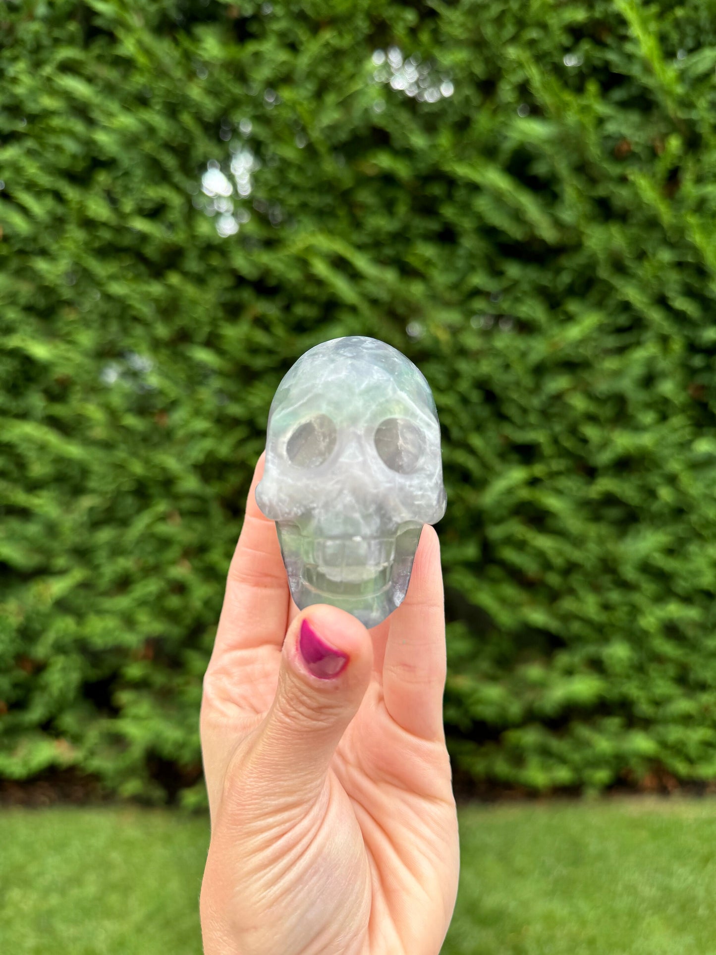 Green & Purple Fluorite Skull Carving (2.84")