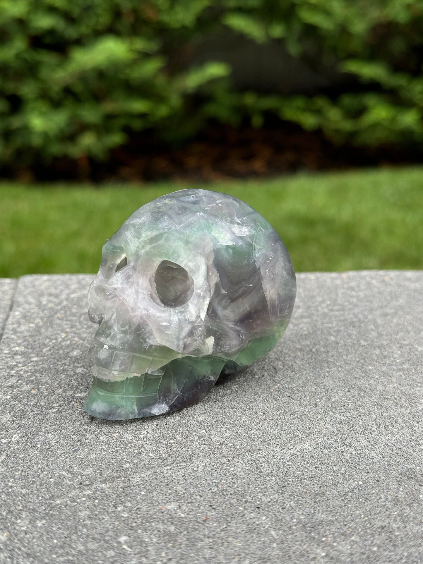 Green & Purple Fluorite Skull Carving (2.84")