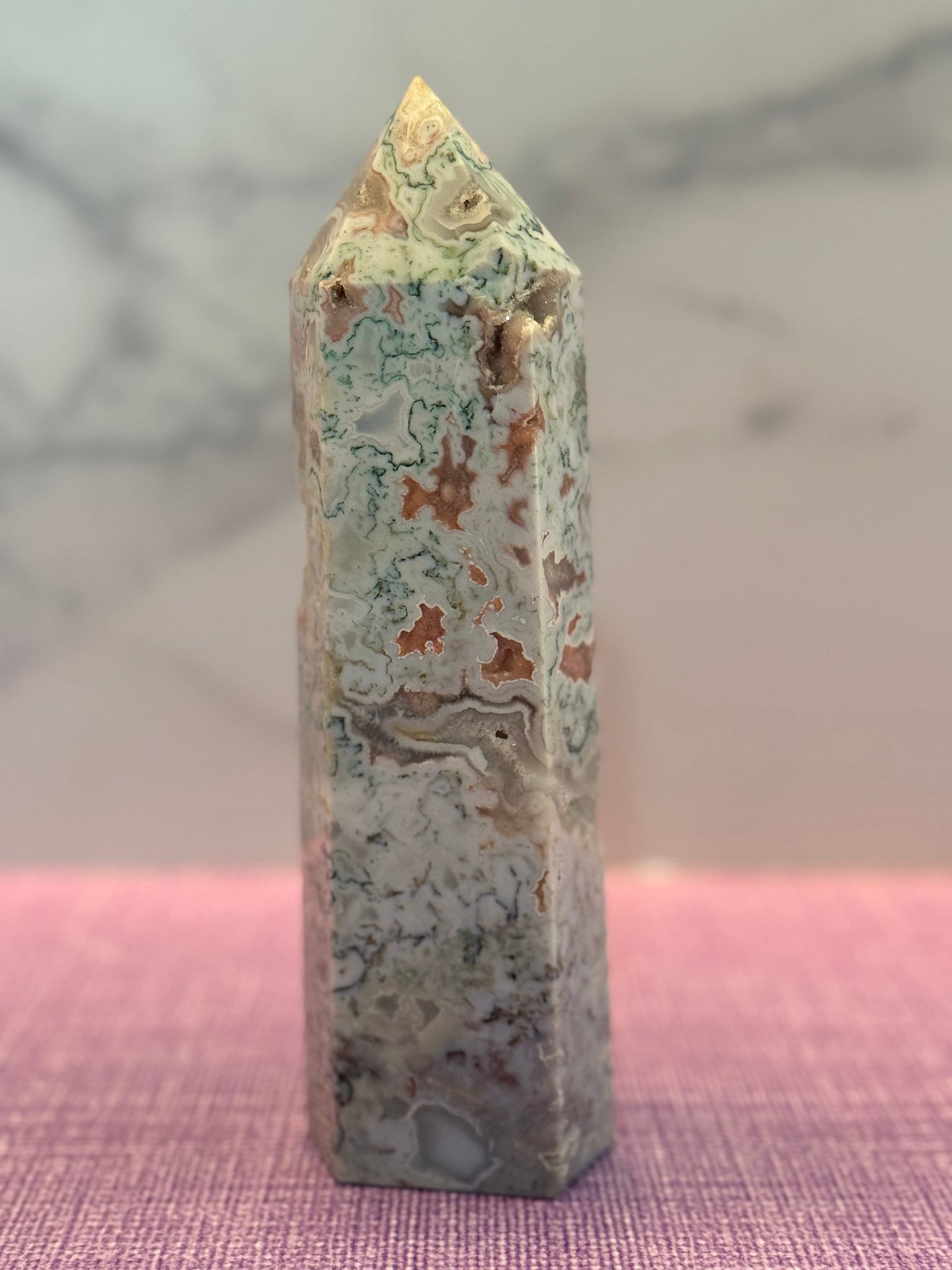 XL Druzy Pink Moss Agate Tower